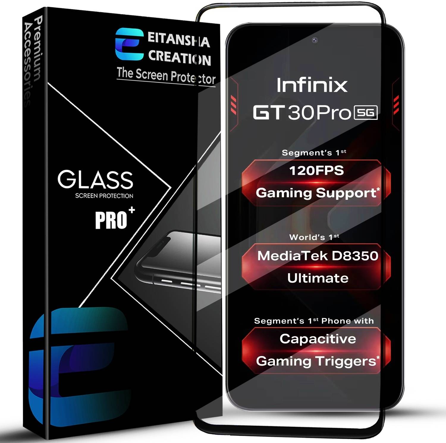 EITANSHA CREATION Edge To Edge Tempered Glass for Infinix GT 30 Pro, Infinix GT 30 Pro 5G+