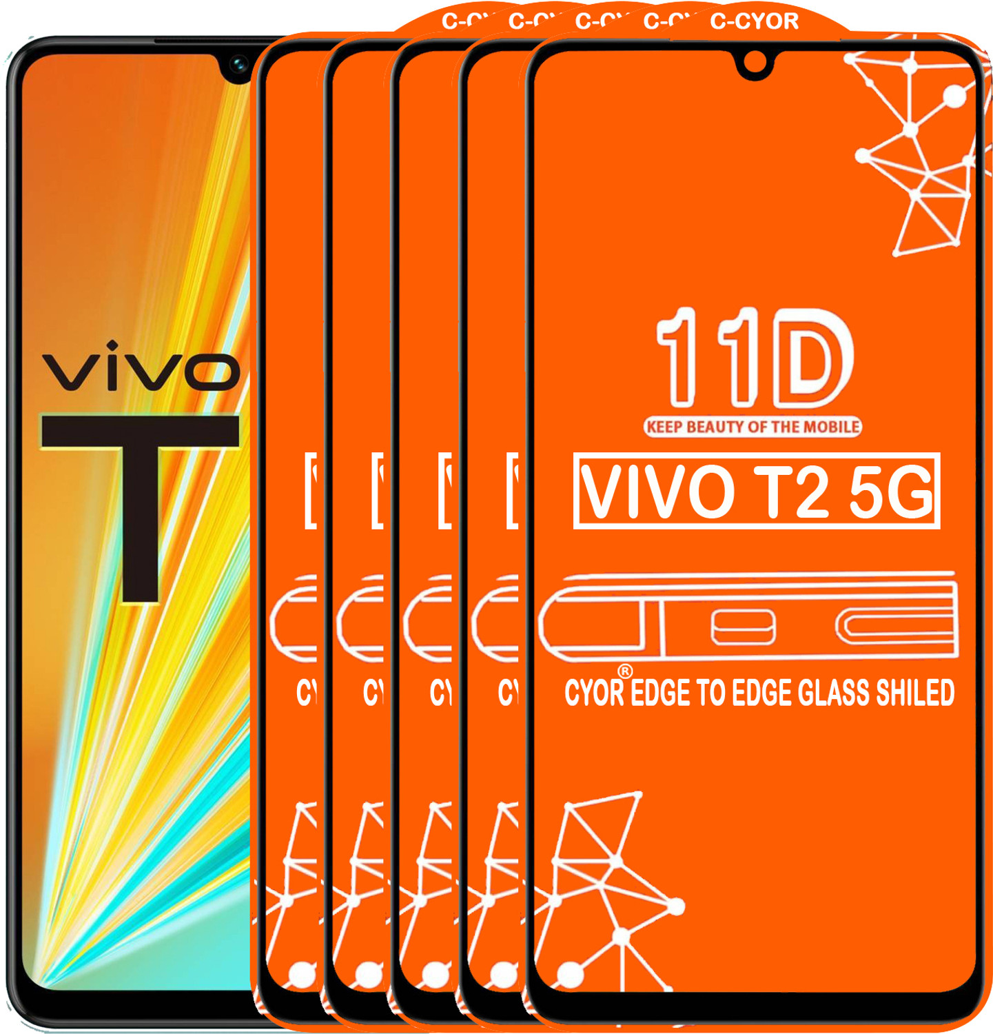 Image of CYOR Edge To Edge Tempered Glass for VIVO T2 5G