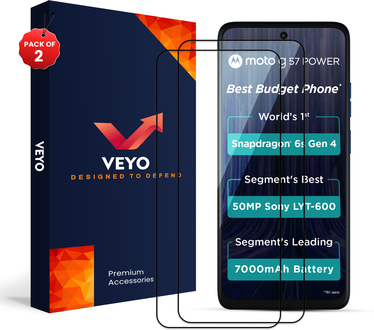 Image of VEYO Edge To Edge Tempered Glass for Motorola, MOTO G56, G57, G35, G35 5G, G15 4G, G15 Power, G15 Power 4G, G67 Power, G67 POwer 5G