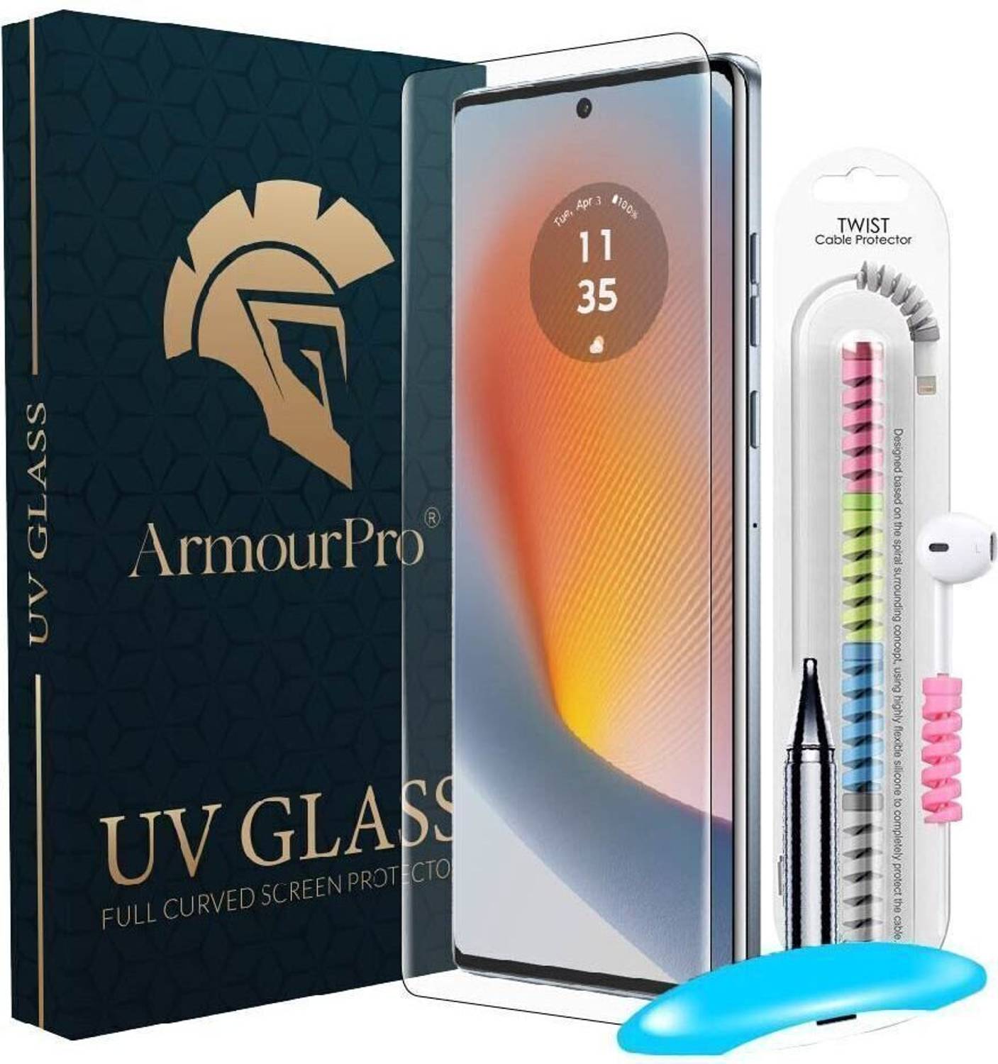 ArmourPro Edge To Edge Tempered Glass for Motorola G96 5G, UV Tempered Glass With Cable Protector