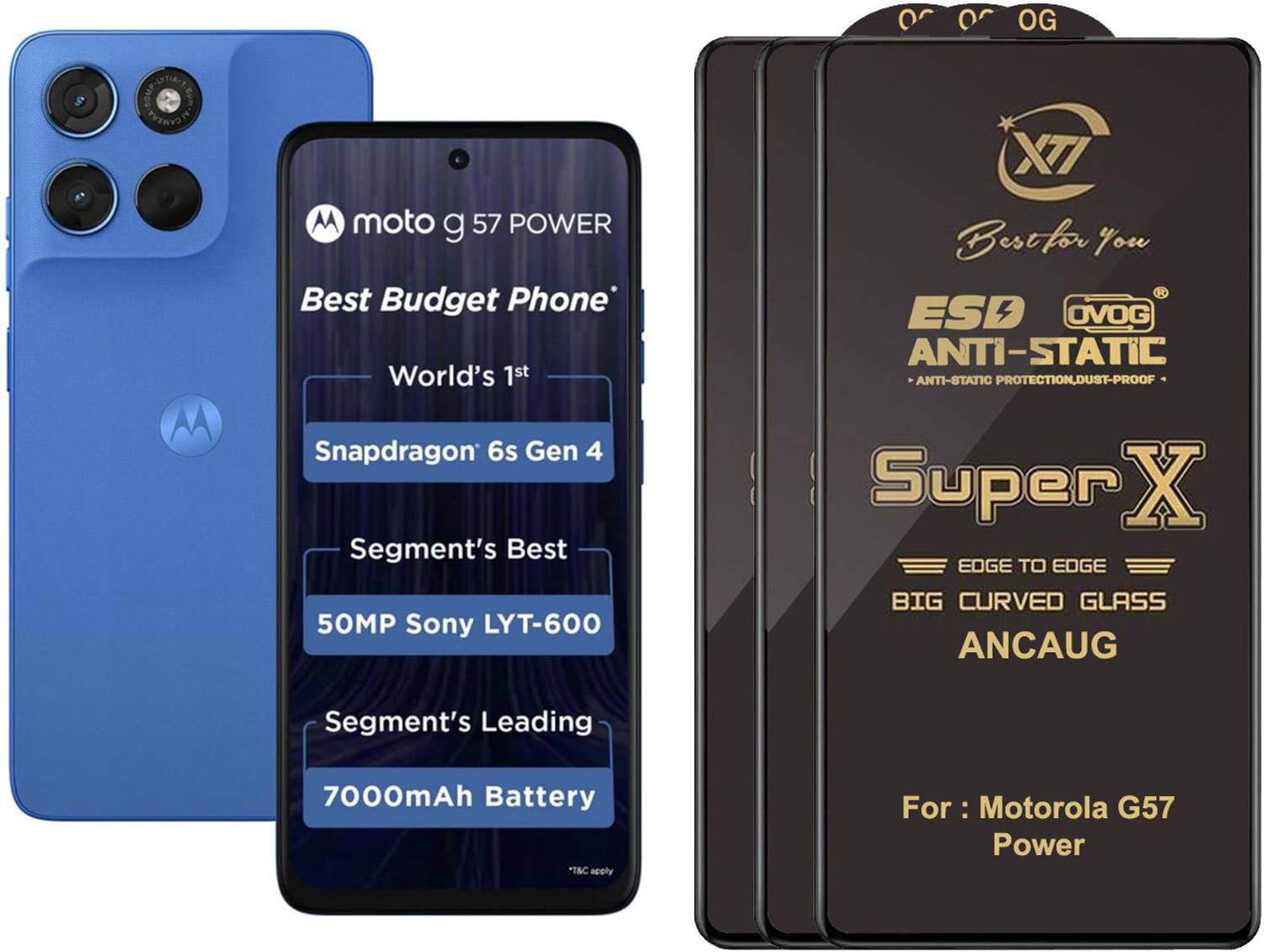 ANCAUG Edge To Edge Tempered Glass for Moto G57 Power