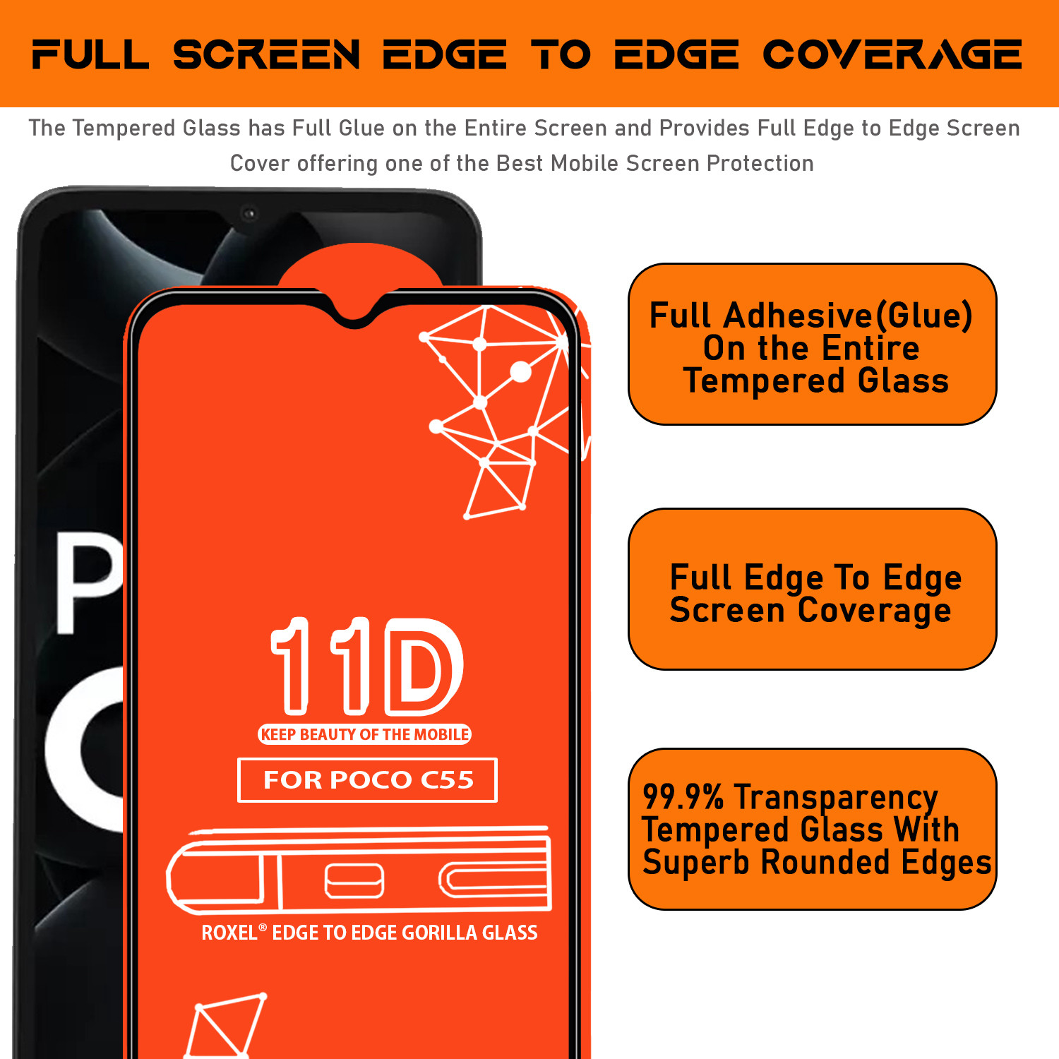 Image of Roxel Edge To Edge Tempered Glass for Poco C55