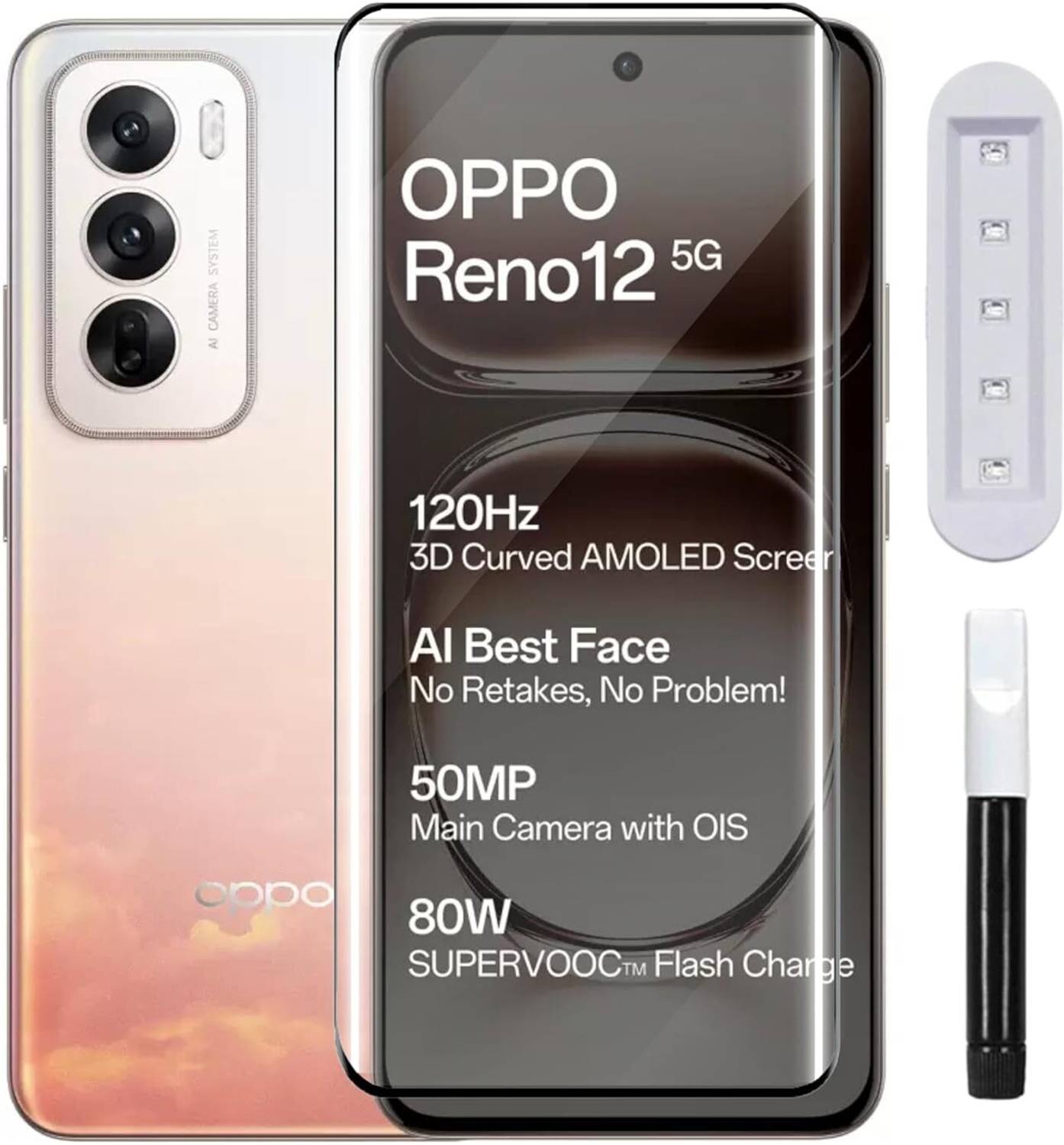 KGNCASE Edge To Edge Tempered Glass for OPPO Reno 12 5G