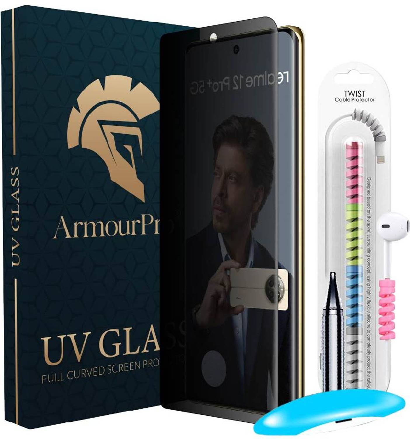ArmourPro Edge To Edge Tempered Glass for Realme 12 Pro Plus 5G, Realme 12 Pro +, Realme 12 Pro 5G, Privacy Anti Spy UV Glass & Cable Protector