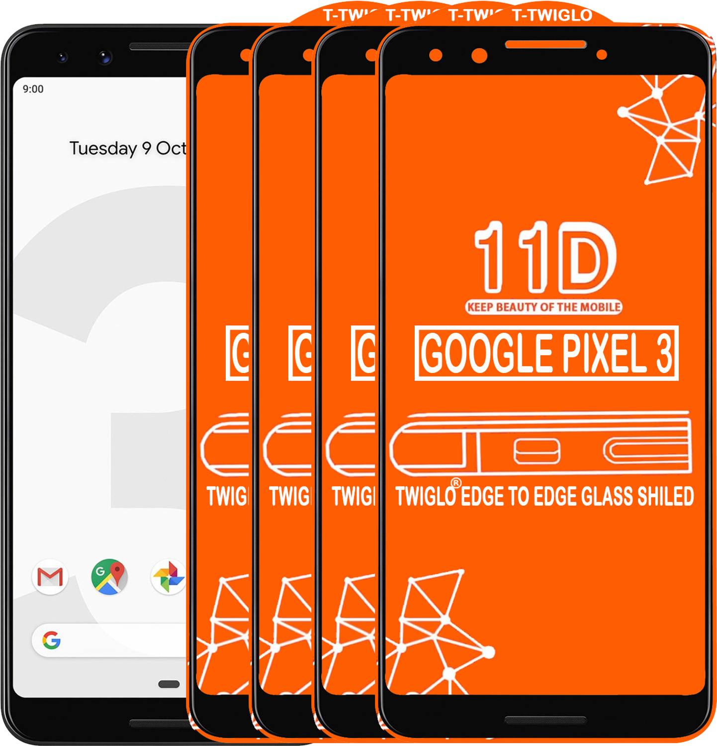 TWIGLO Edge To Edge Tempered Glass for GOOGLE PIXEL 3