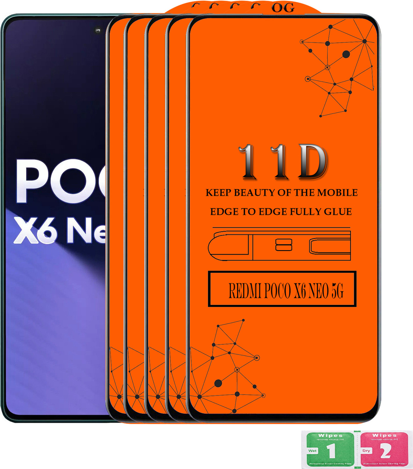 Image of ANILUQ Edge To Edge Tempered Glass for REDMI POCO X6 NEO 5G (Pack of 5)