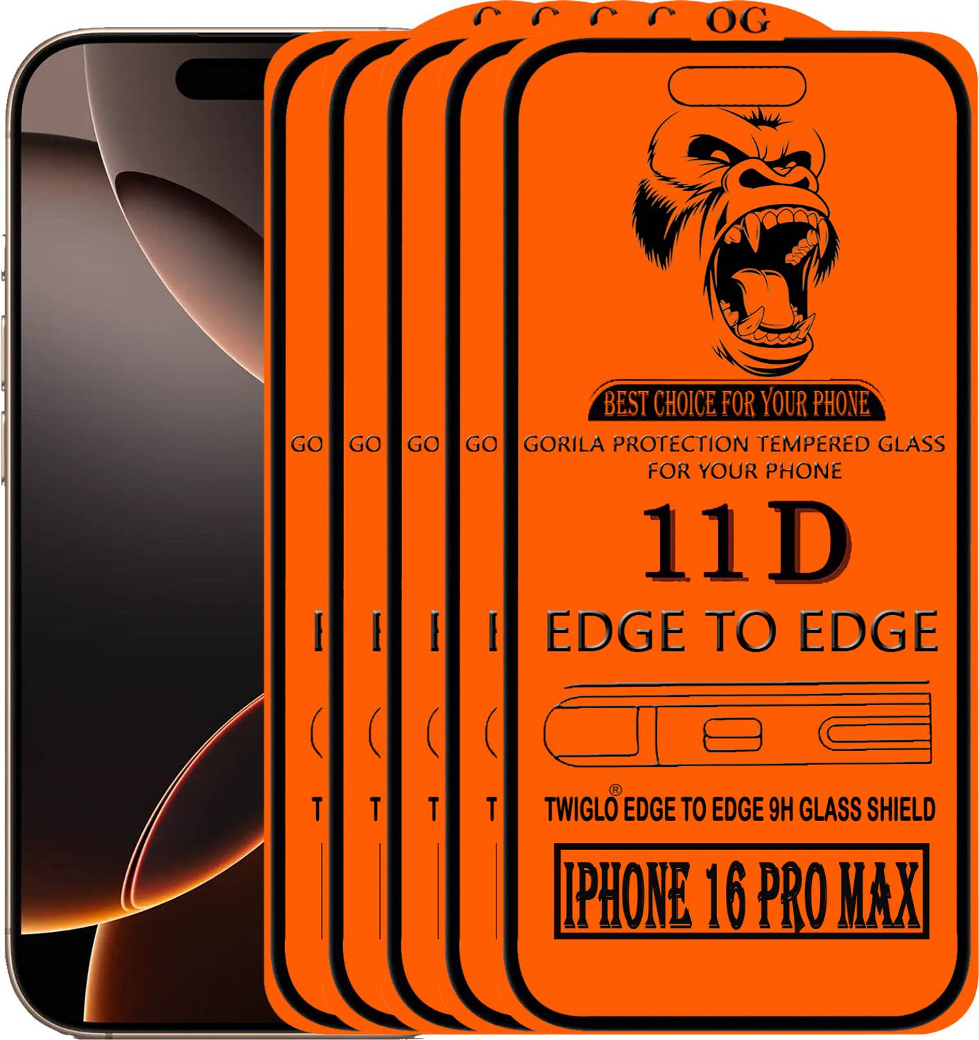 TWIGLO Edge To Edge Tempered Glass for IPHONE 16 PRO MAX (Pack of