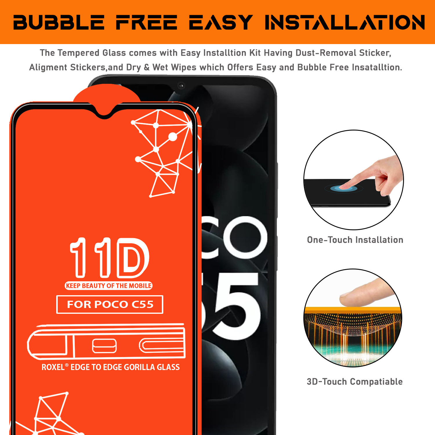 Image of Roxel Edge To Edge Tempered Glass for Poco C55