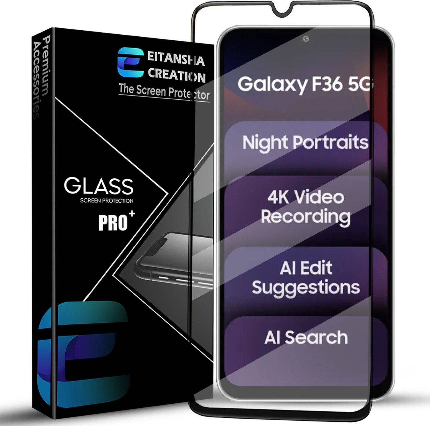 EITANSHA CREATION Edge To Edge Tempered Glass for Samsung Galaxy F36 5G, Samsung Galaxy M36 5G