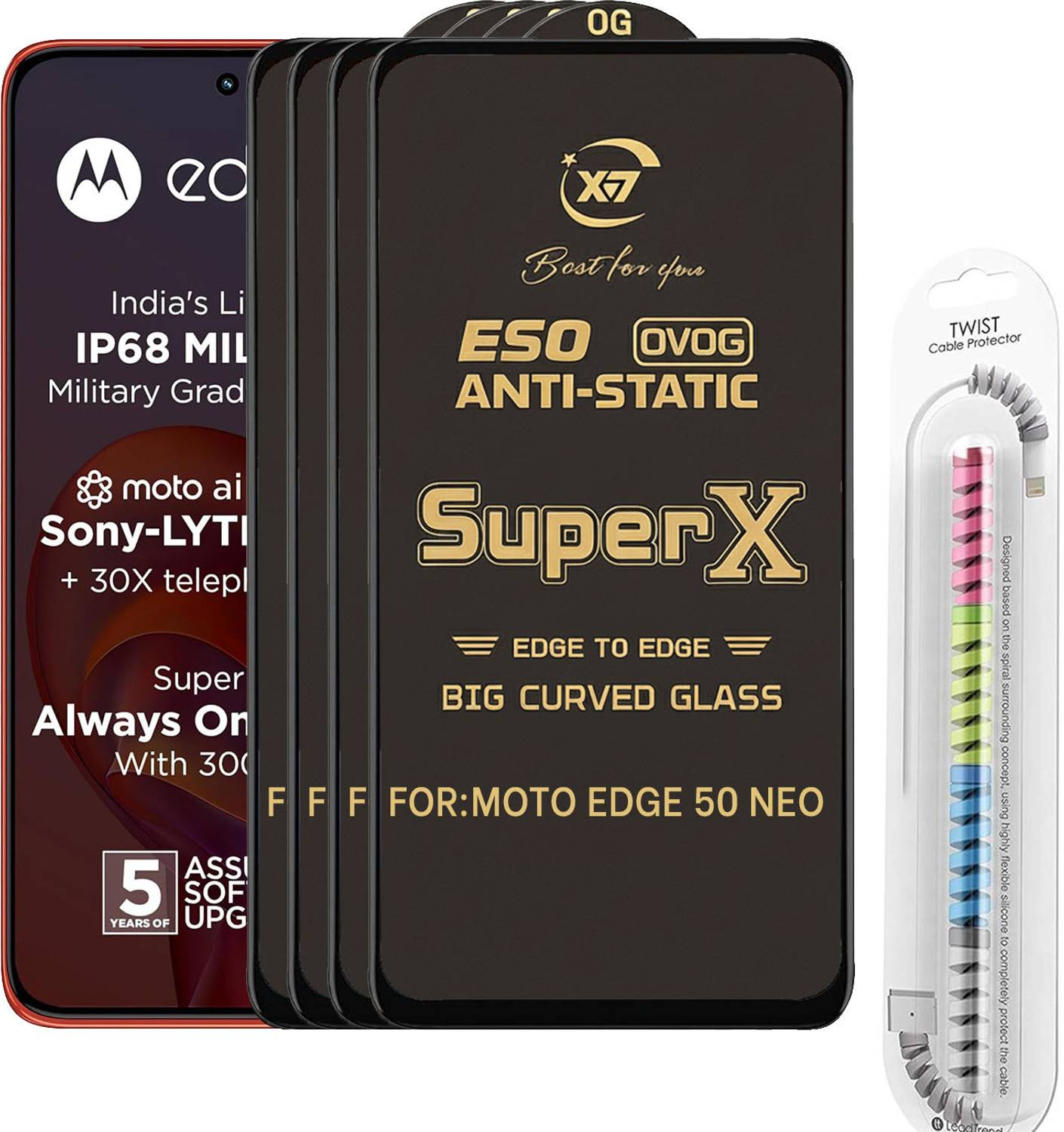 TWIGLO Edge To Edge Tempered Glass for MOTO EDGE 50 NEO (Pack of