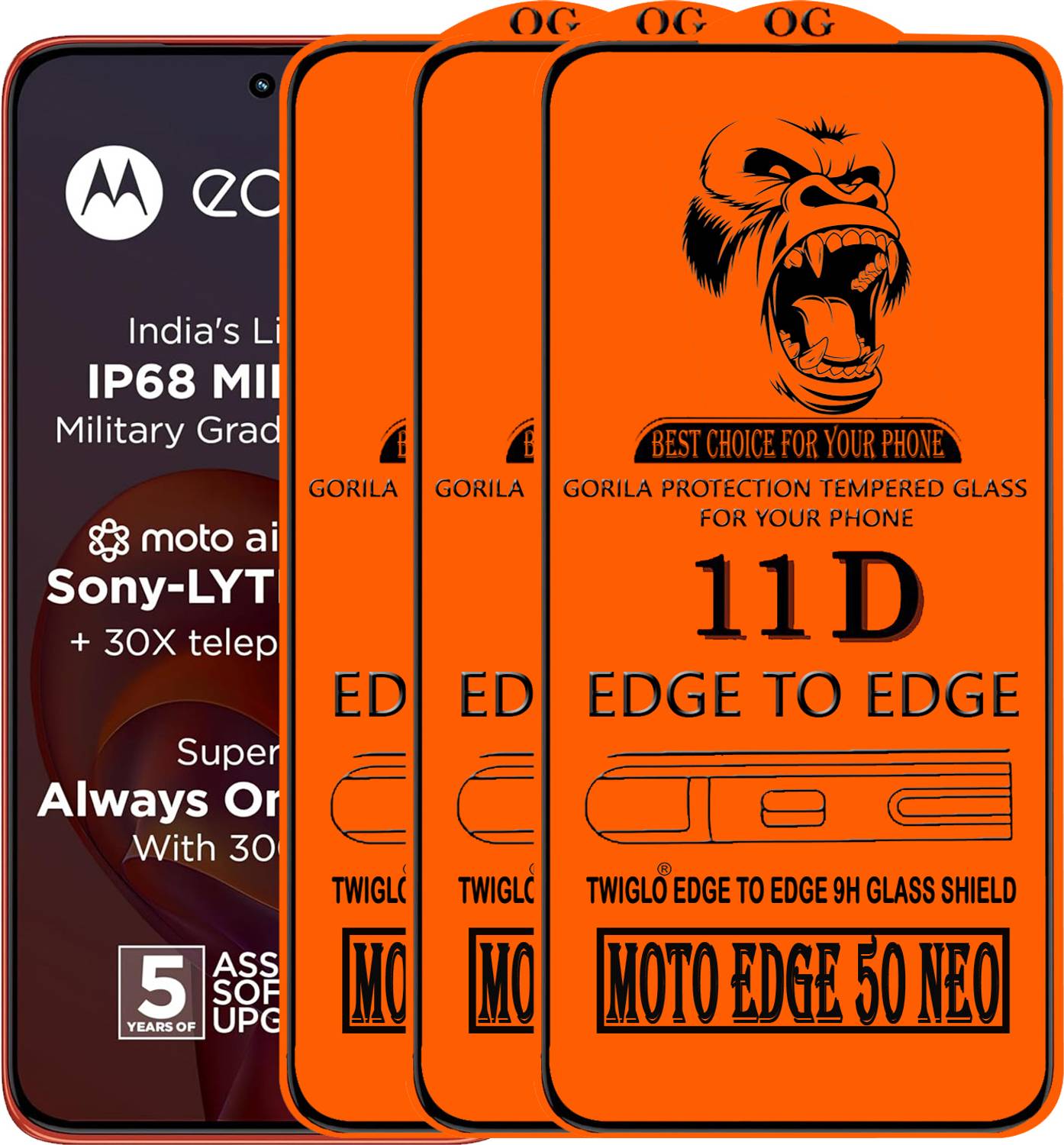 TWIGLO Edge To Edge Tempered Glass for MOTO EDGE 50 NEO (Pack of