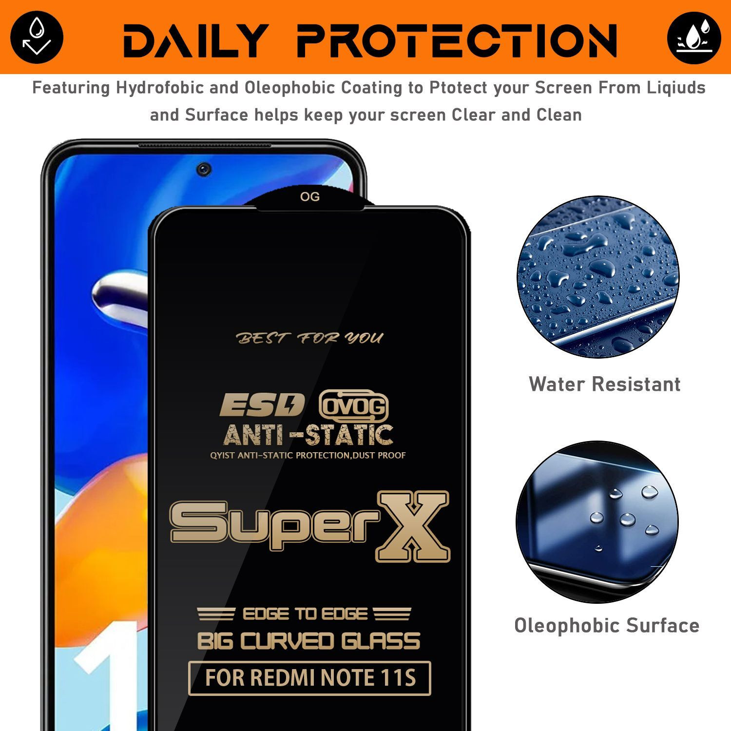 Image of krezee Edge To Edge Tempered Glass for REDMI NOTE 11S