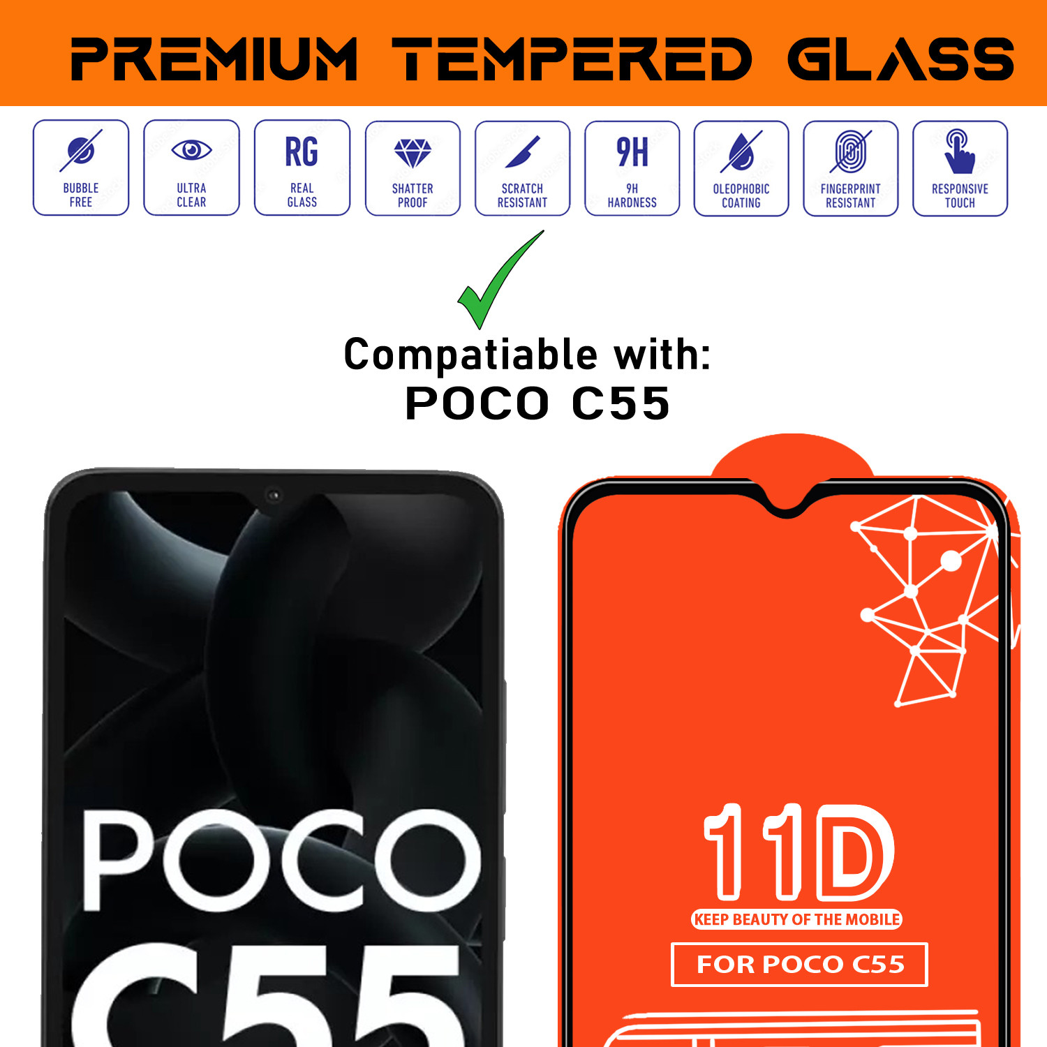 Image of Roxel Edge To Edge Tempered Glass for Poco C55
