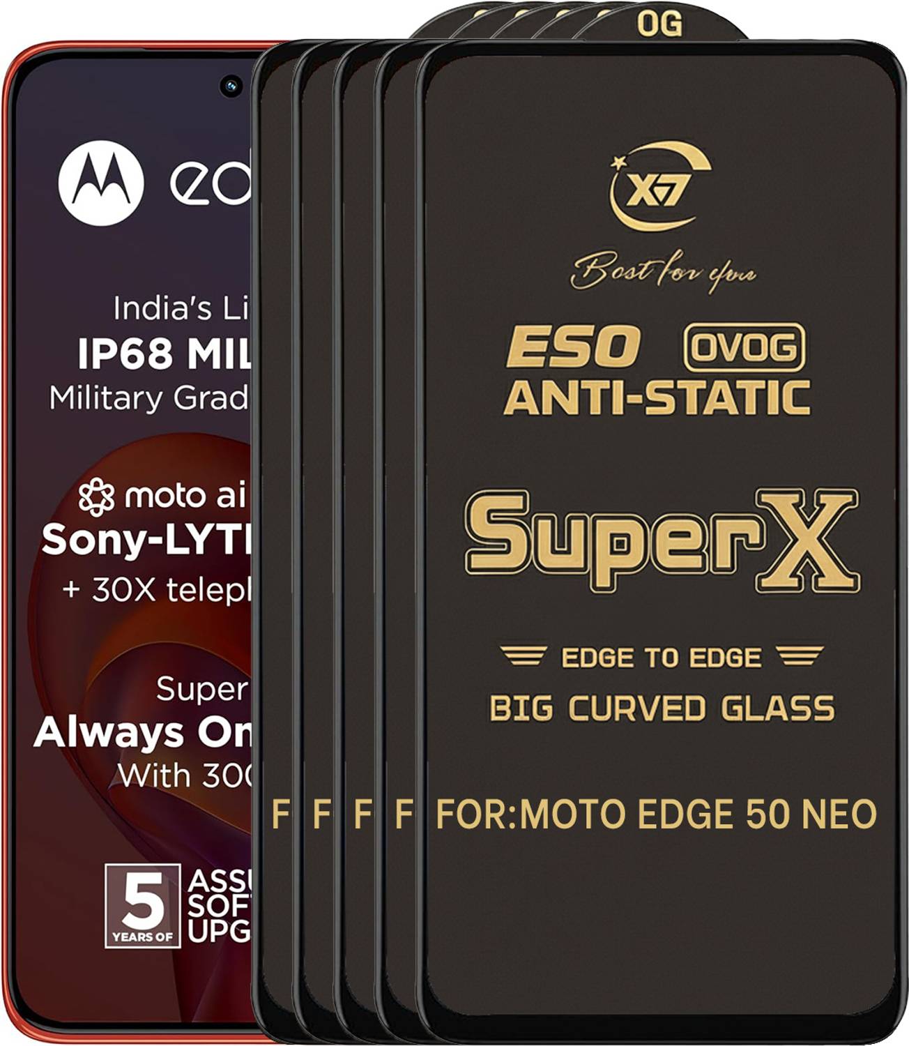 ANILUQ Edge To Edge Tempered Glass for MOTO EDGE 50 NEO (Pack of