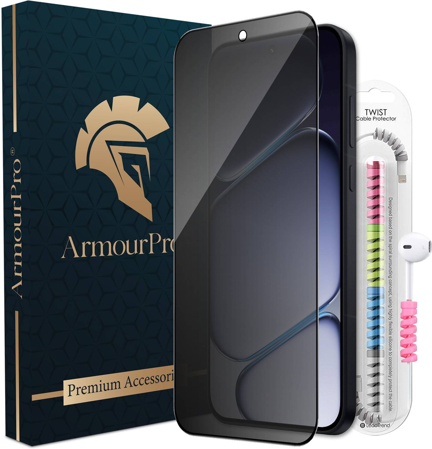 ArmourPro Edge To Edge Tempered Glass for OnePlus Nord CE 6 5G, Nord CE 6, Privacy Anti Spy Protection Glass with Cable Protector