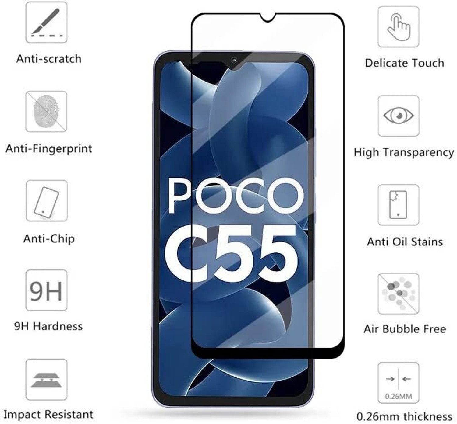 Image of EITANSHA CREATION Edge To Edge Tempered Glass for POCO C55