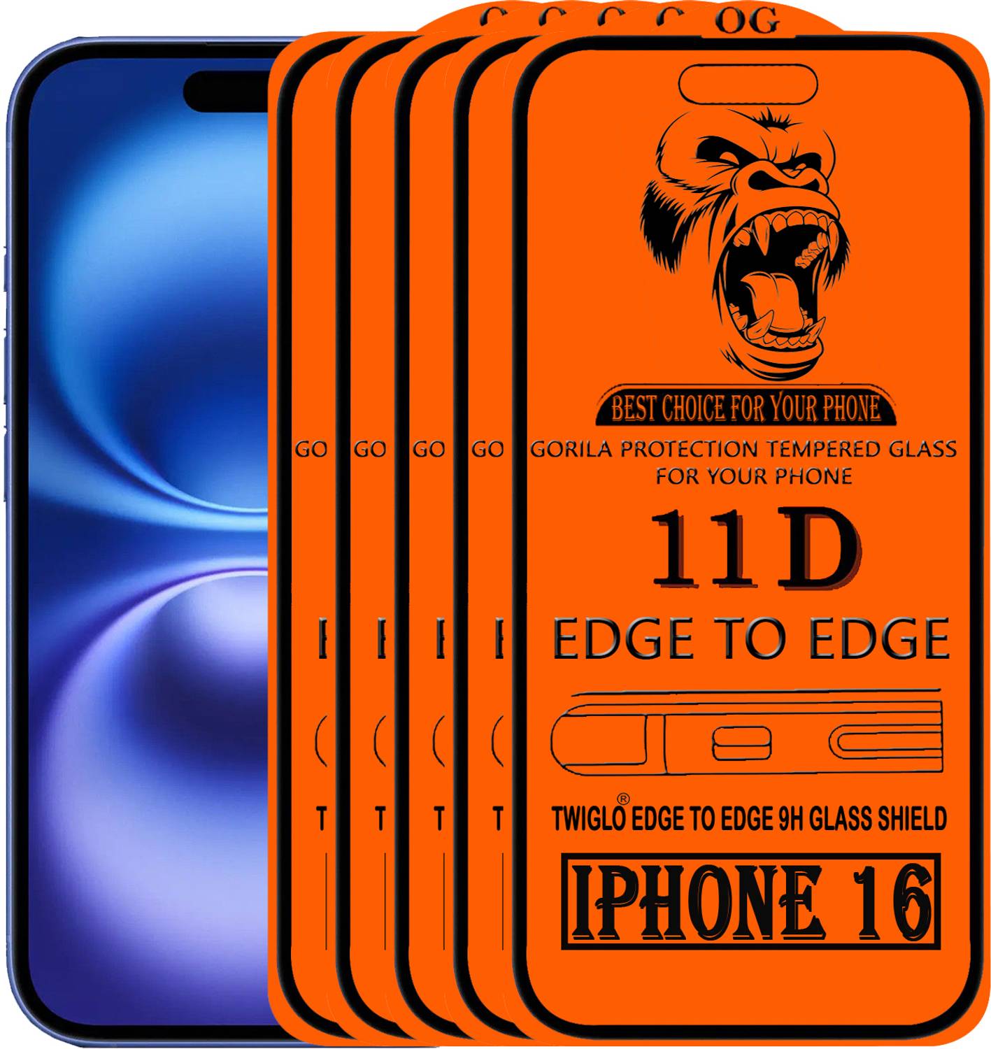 TWIGLO Edge To Edge Tempered Glass for IPHONE 16 (Pack of 5)