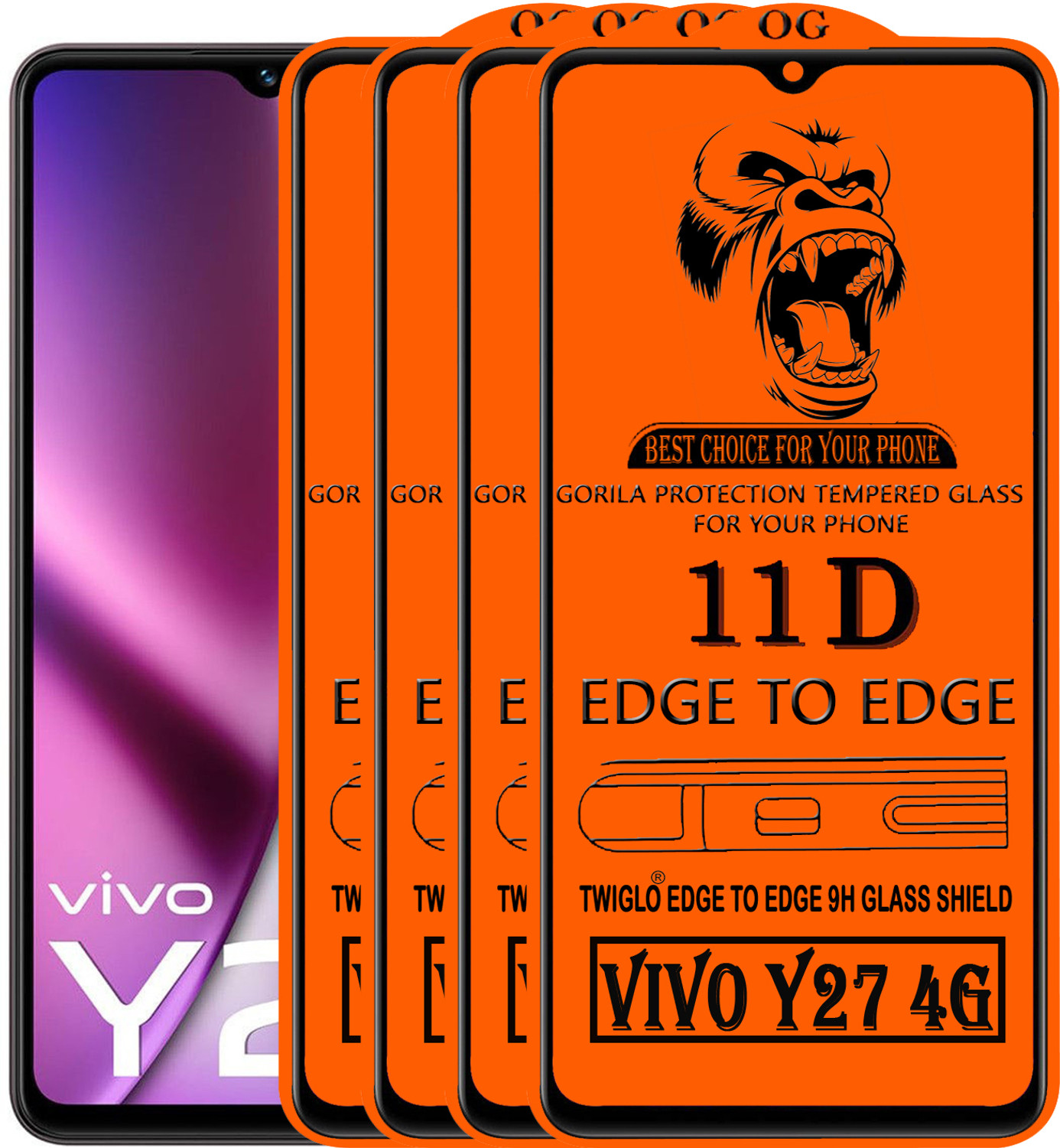 Image of TWIGLO Edge To Edge Tempered Glass for VIVO Y27 4G