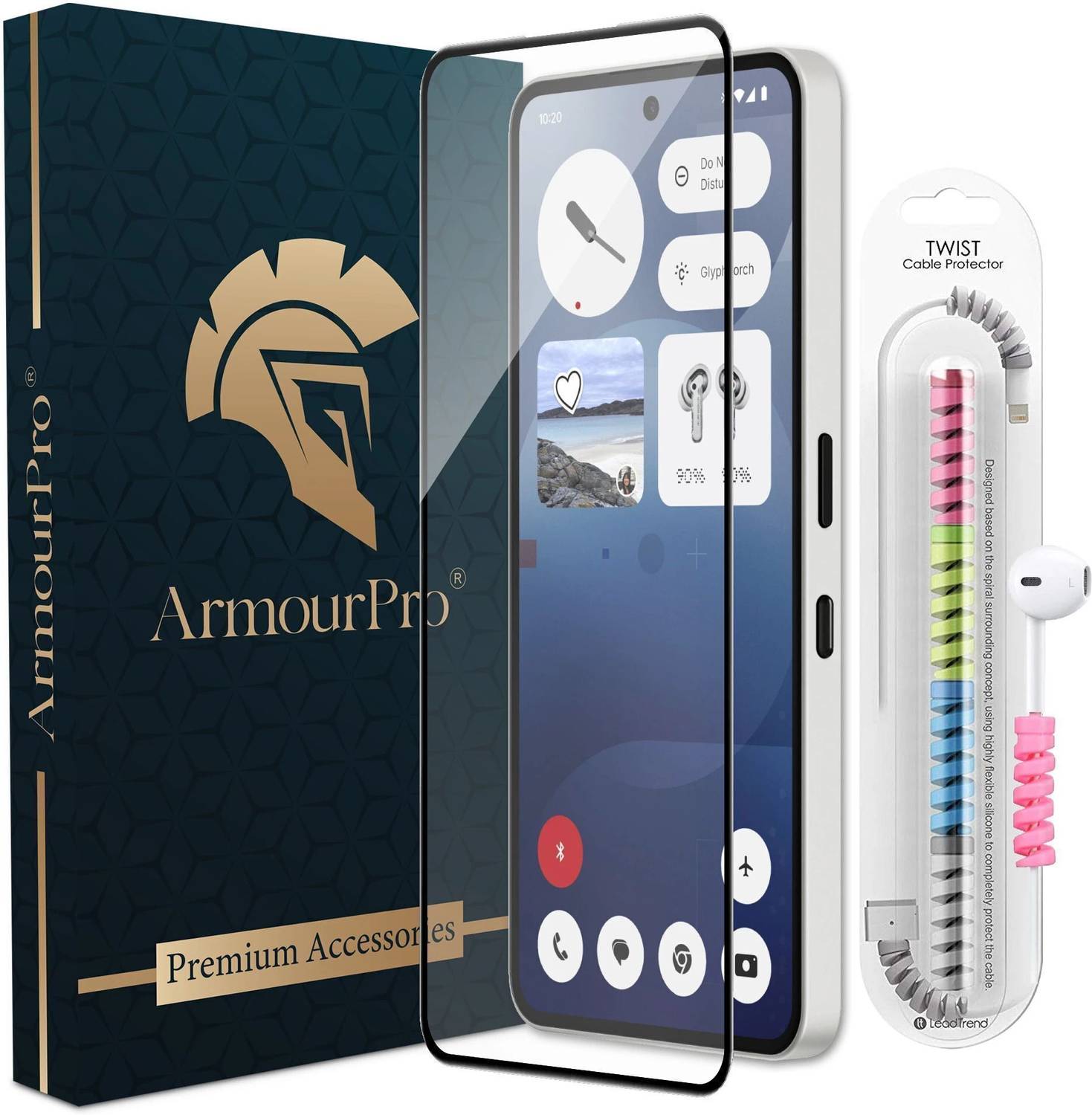 ArmourPro Edge To Edge Tempered Glass for Nothing Phone (3a), Tempered Glass With Cable Protector