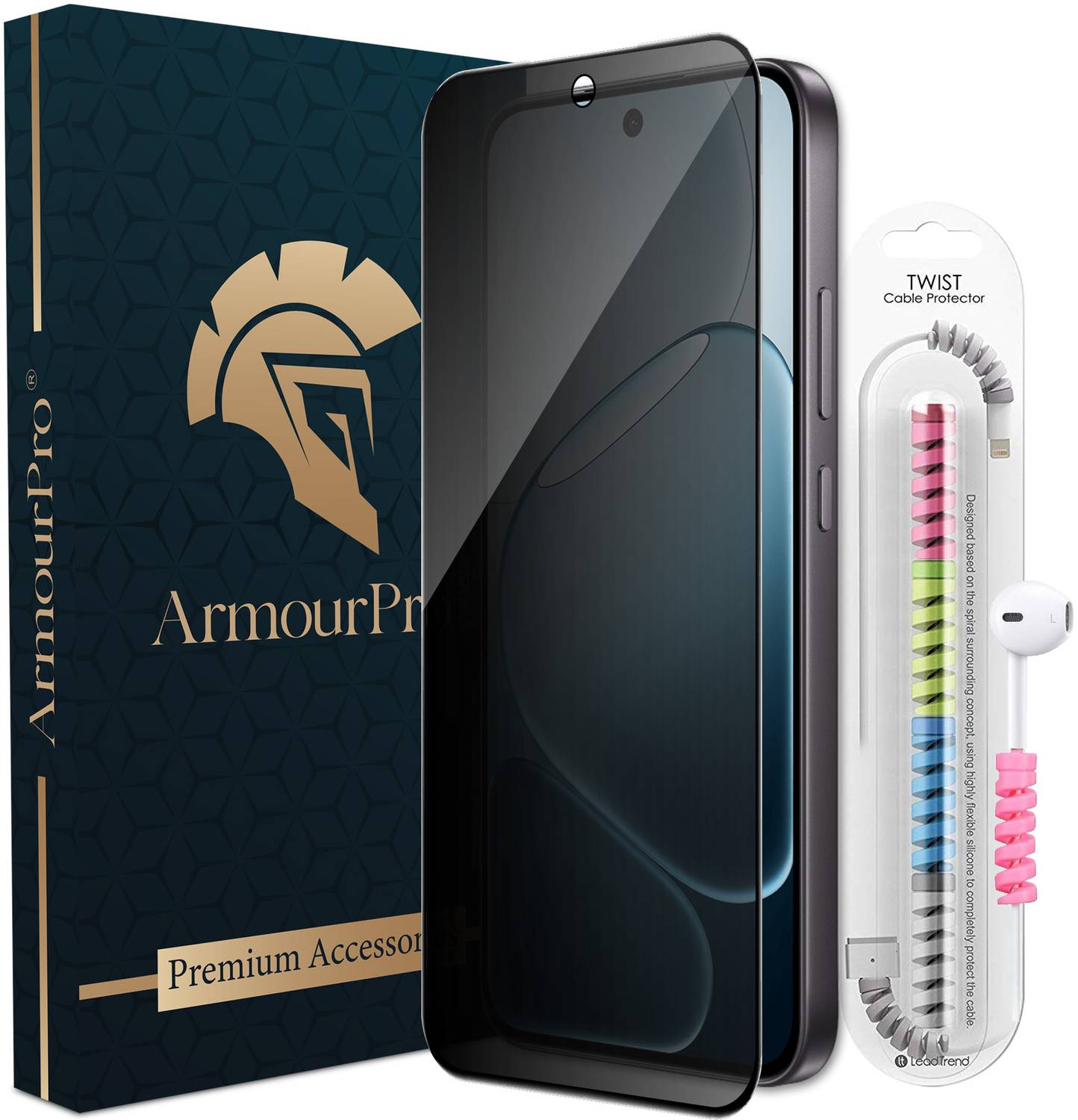 ArmourPro Edge To Edge Tempered Glass for Oppo F31 Pro 5G, Oppo F31 Pro, F31 Pro 5G, Privacy Anti Spy Protection Glass with Cable Protector