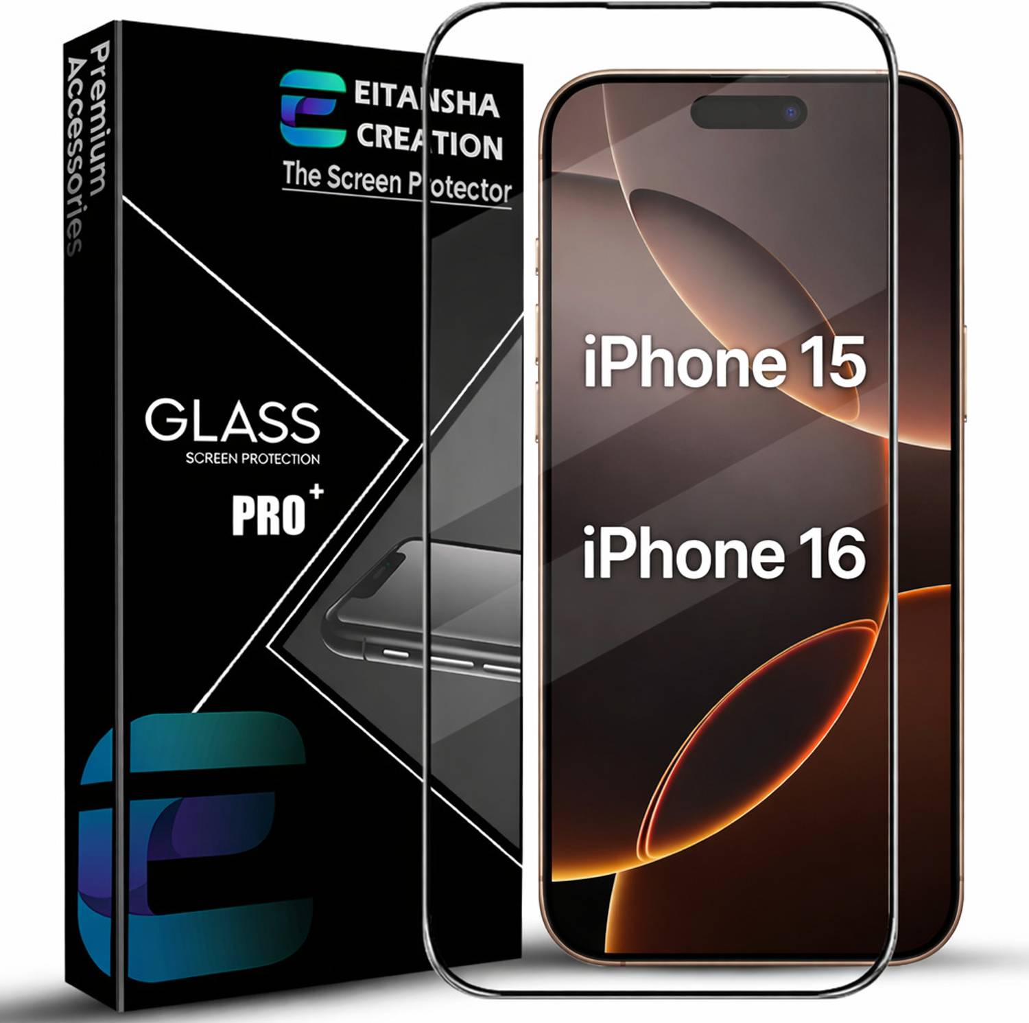 EITANSHA CREATION Edge To Edge Tempered Glass for iPhone 16, Apple iPhone 16, Apple iPhone 15, Apple iPhone 15