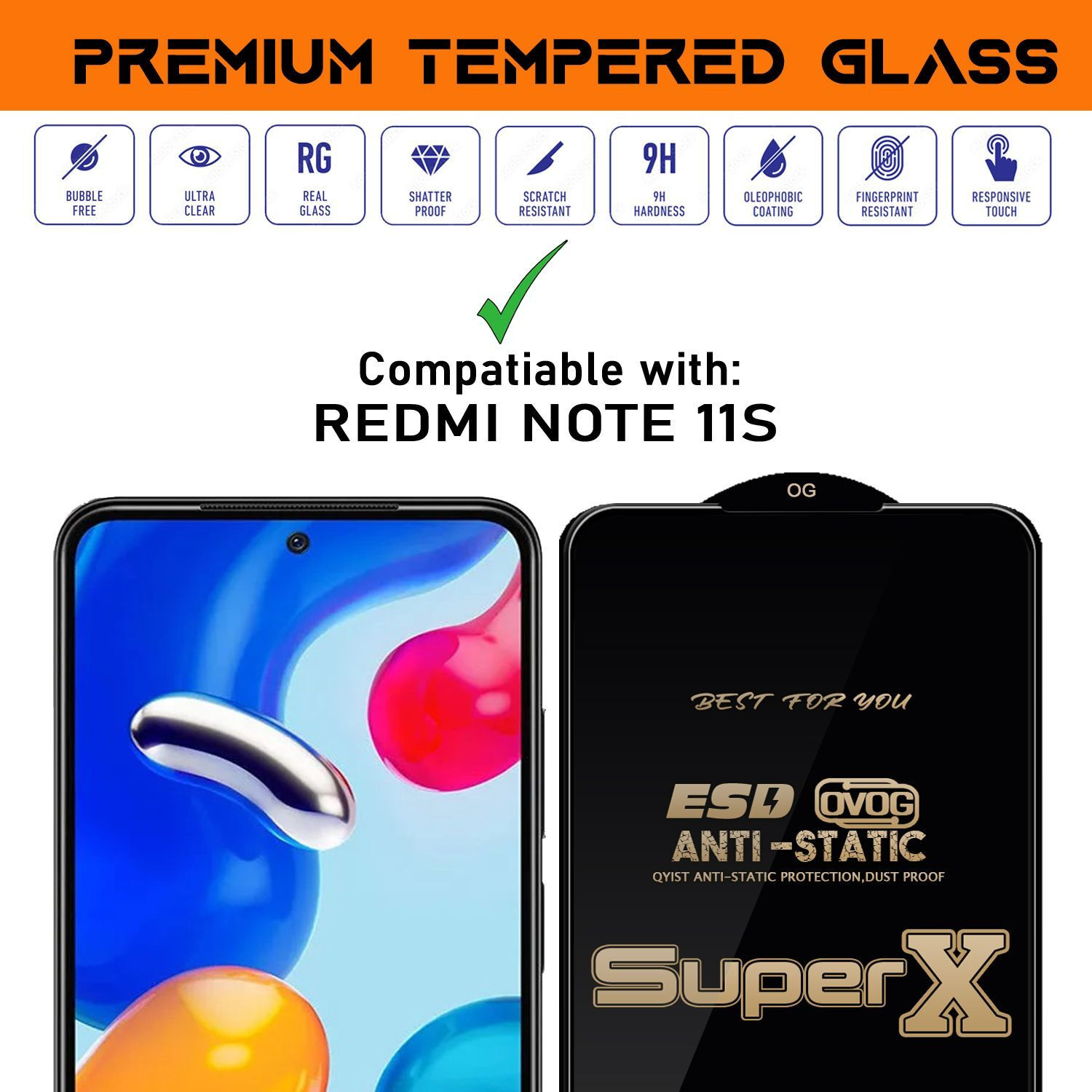 Image of krezee Edge To Edge Tempered Glass for REDMI NOTE 11S