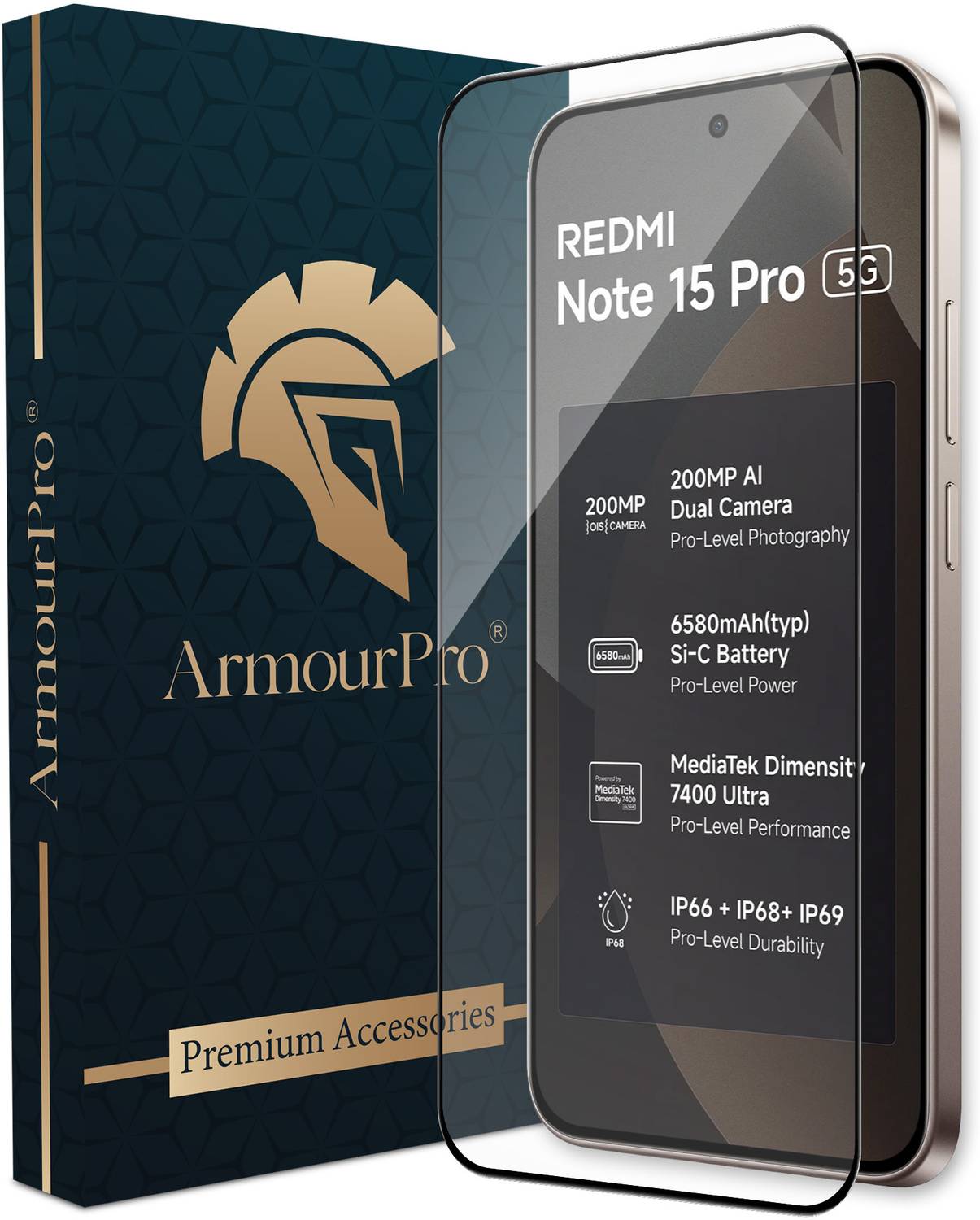 ArmourPro Edge To Edge Tempered Glass for Redmi Note 15 Pro 5G, Redmi Note 15 Pro