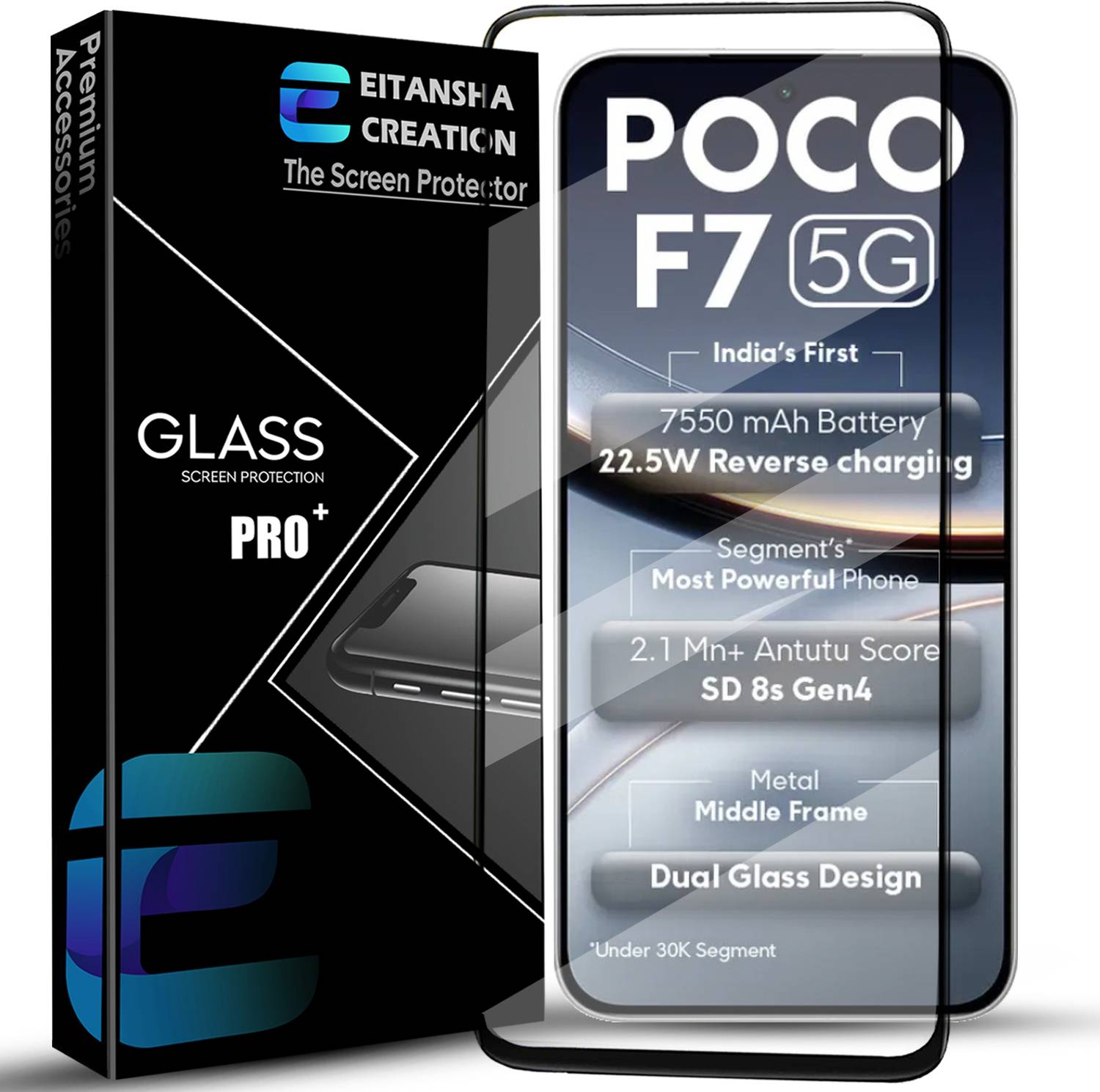 EITANSHA CREATION Edge To Edge Tempered Glass for POCO F7 5G, POCO X8 Pro Max 5G