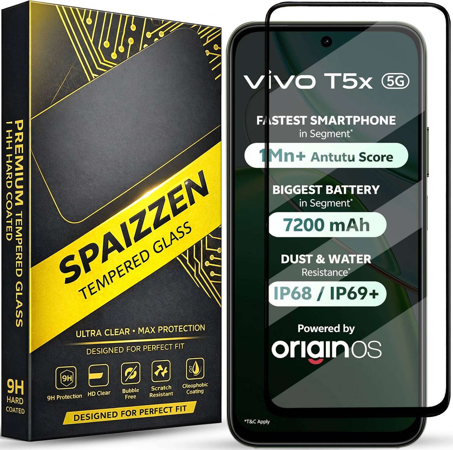 SPAIZZEN Edge To Edge Tempered Glass for Vivo T5x, Vivo T5X 5G