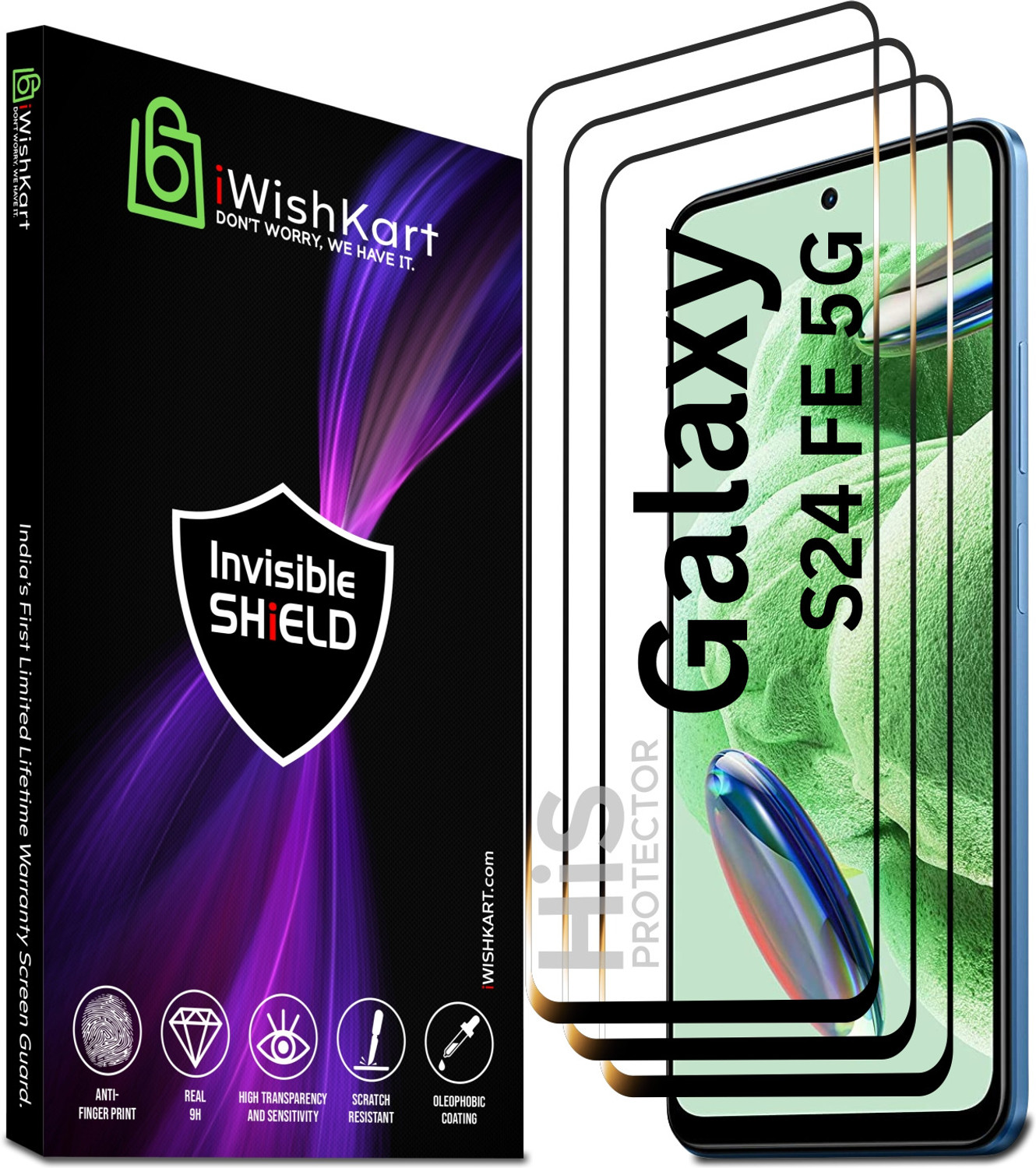 Image of iWishKart Edge To Edge Tempered Glass for SAMSUNG Galaxy S24 FE 5G, Military grade Edge to Edge gorilla glass, SAMSUNG Galaxy S24 FE 5G