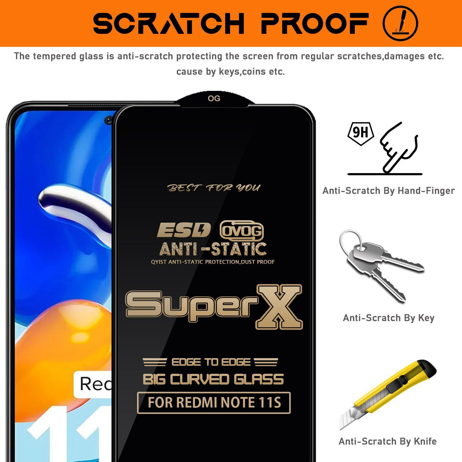 Image of krezee Edge To Edge Tempered Glass for REDMI NOTE 11S