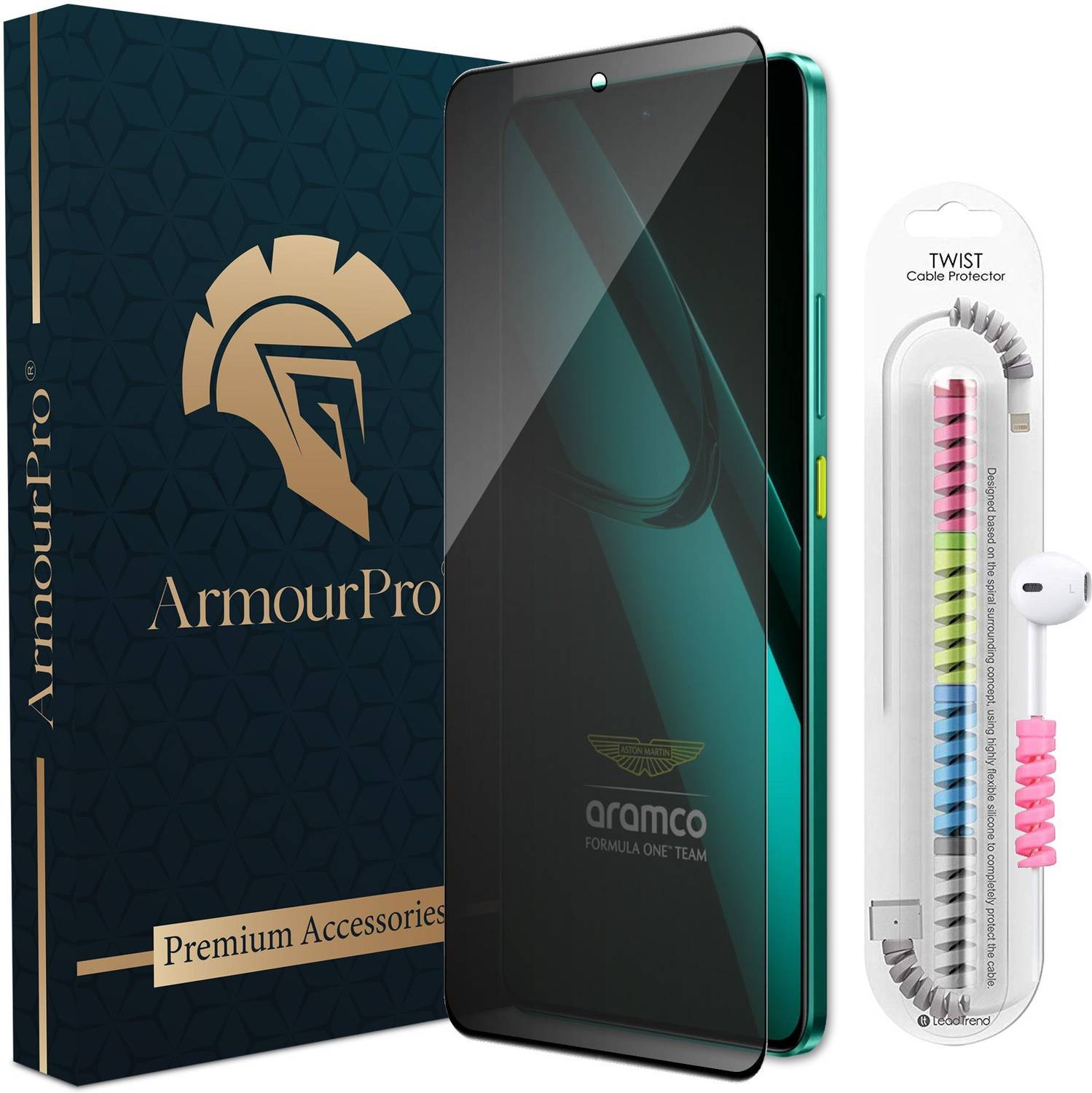 ArmourPro Edge To Edge Tempered Glass for Realme GT 7 5G, Realme GT 7, Realme GT 7T 5G, Privacy Tempered Glass with Cable Protector