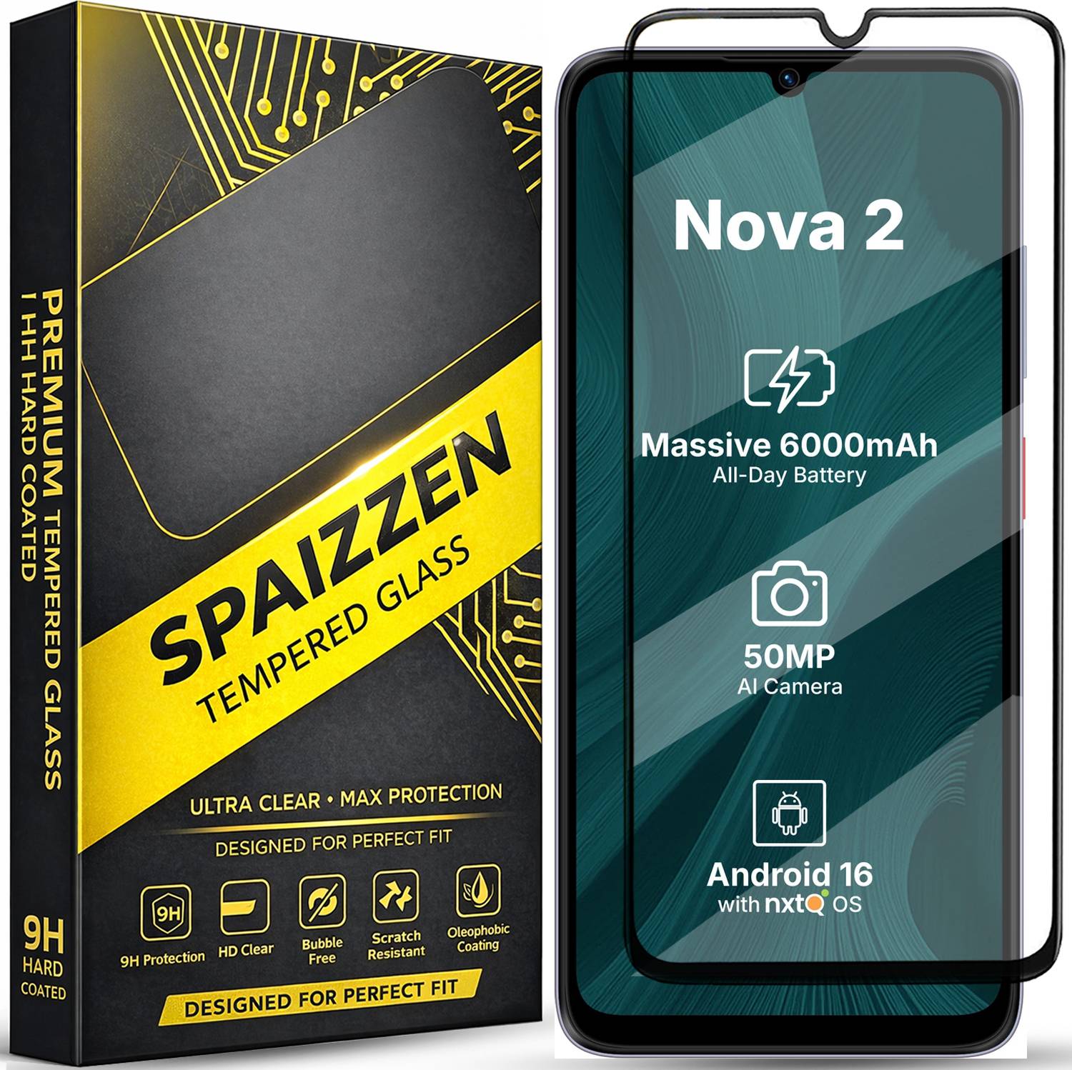 SPAIZZEN Edge To Edge Tempered Glass for Ai+ Nova 2 5G
