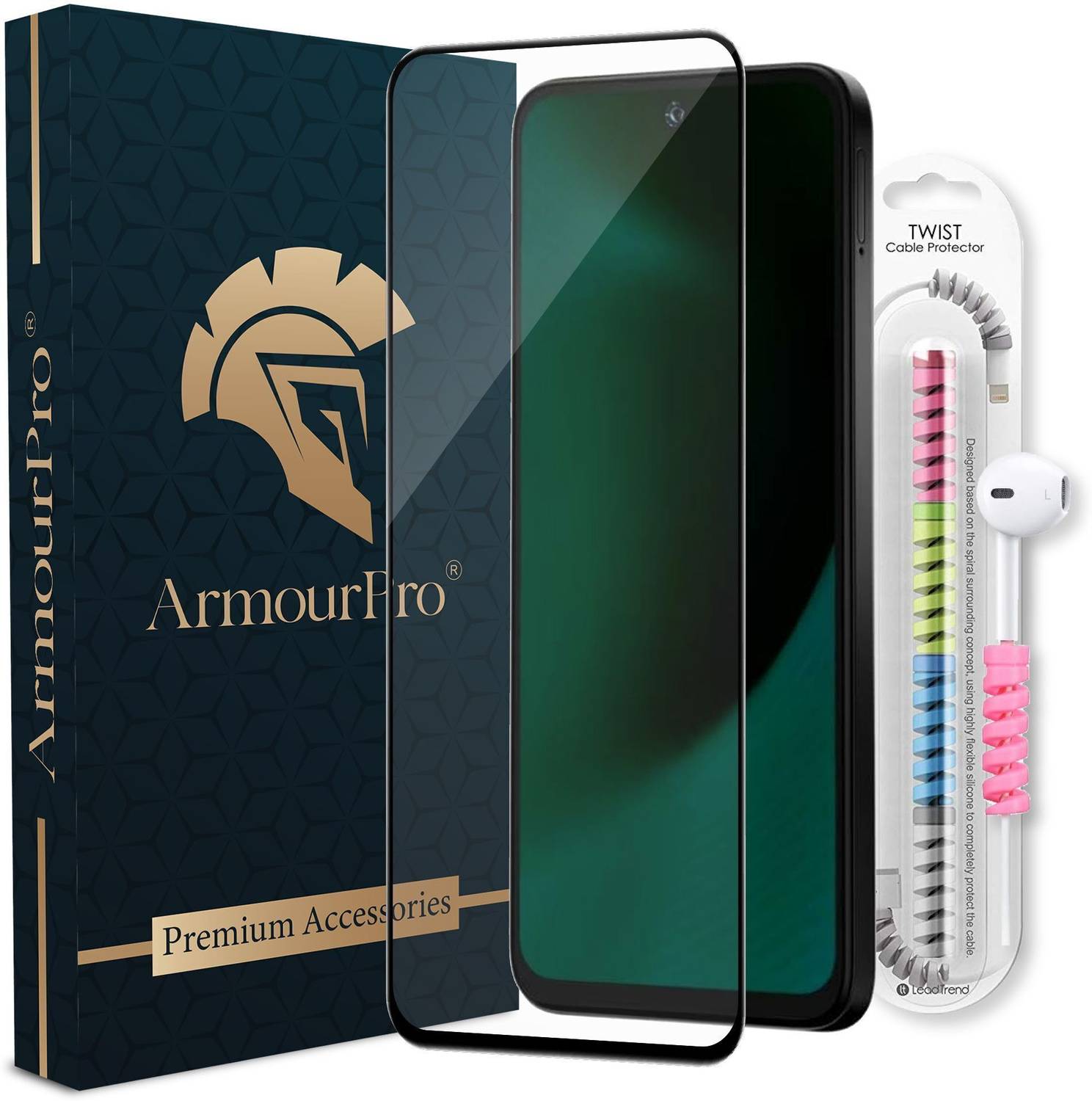 ArmourPro Edge To Edge Tempered Glass for Poco M7 Pro 5G, Tempered Glass With Cable Protector