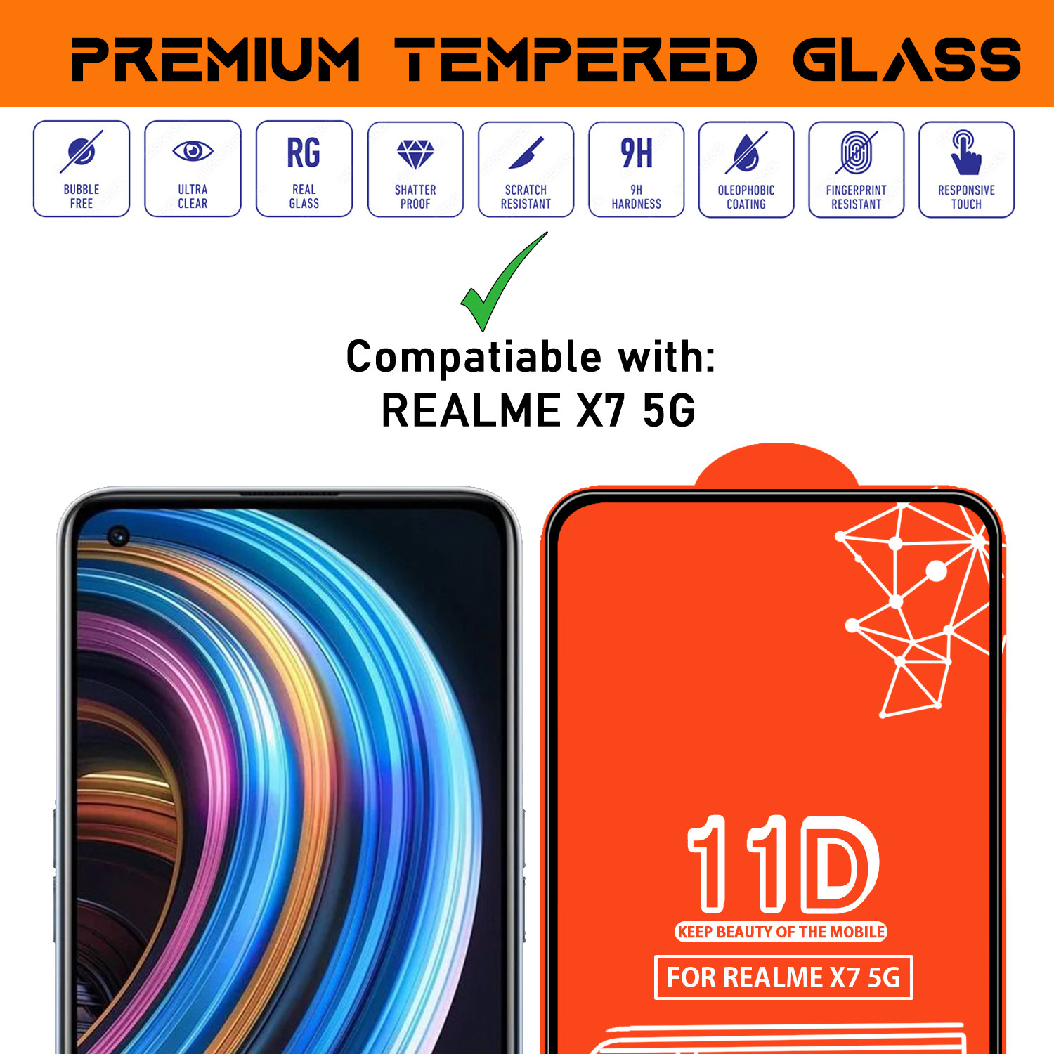 Image of Qyist Edge To Edge Tempered Glass for Realme X7 5G