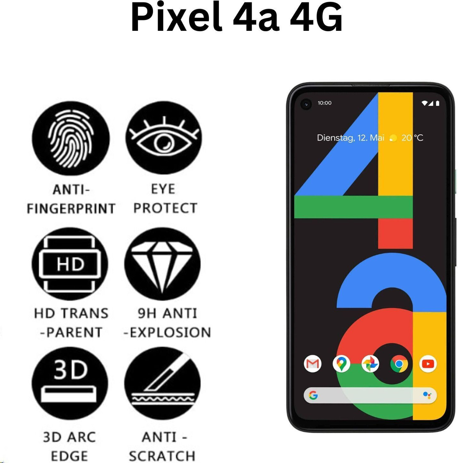 Image of iWishKart Edge To Edge Tempered Glass for Google Pixel 4A 4G, Premium Military grade Edge to Edge Premium gorilla temper black glass screen guard with Self Installation Guide - Wet & Dry wipes, Dust Absorber | **60 Days With Warranty**, pixel4a