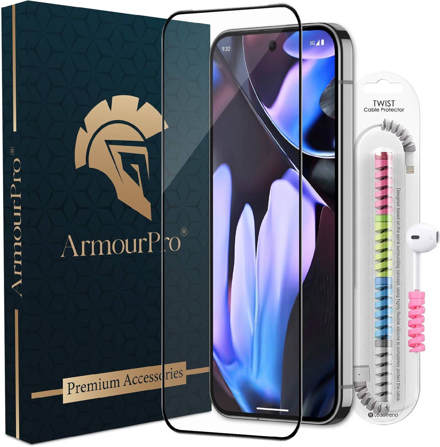ArmourPro Edge To Edge Tempered Glass for Google Pixel 9 Pro 5G, Pixel 9 Pro 5G, Tempered Glass with Cable Protector