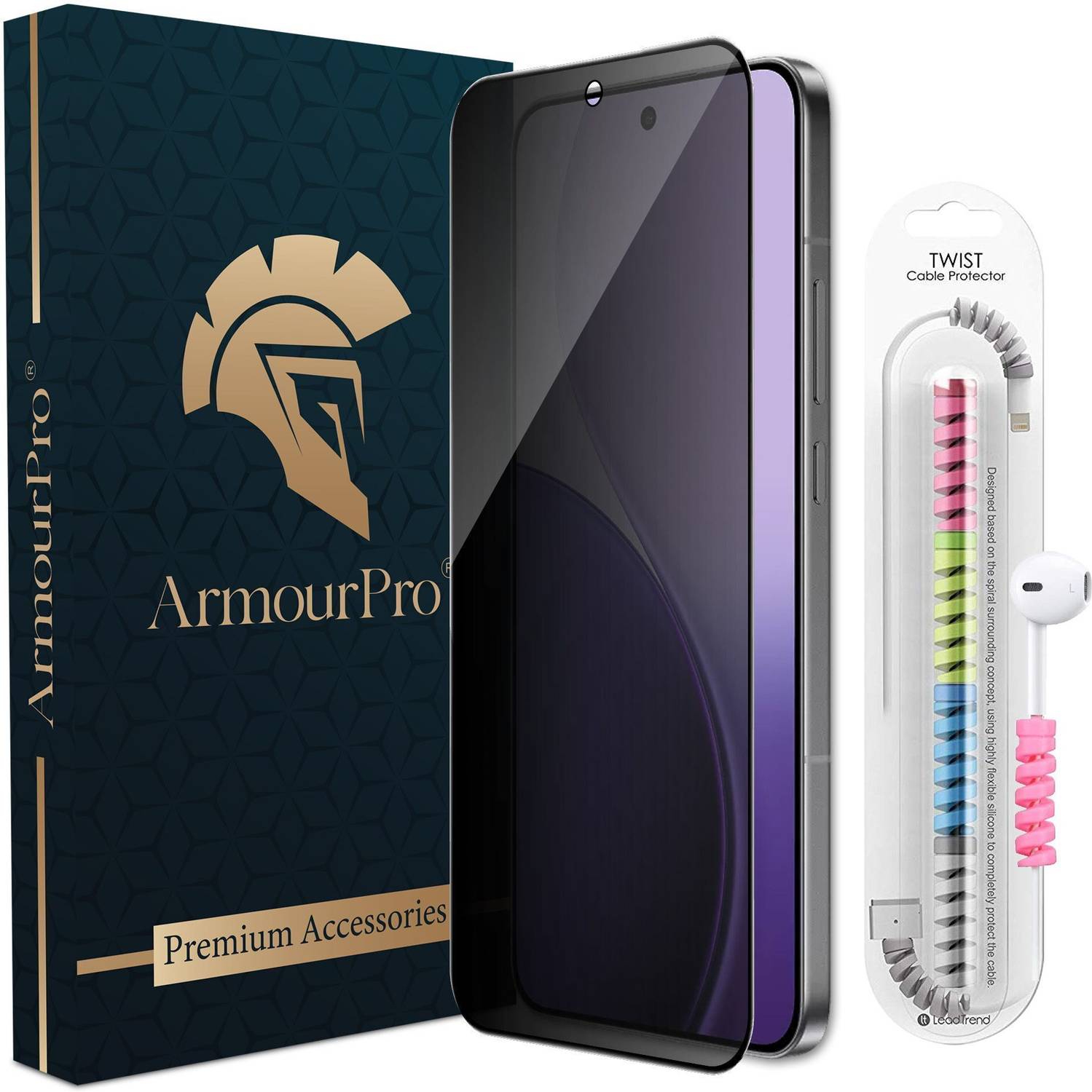 ArmourPro Edge To Edge Tempered Glass for Oppo Reno 14 Pro 5G, Reno 14 Pro, Privacy Tempered Glass with Cable Protector