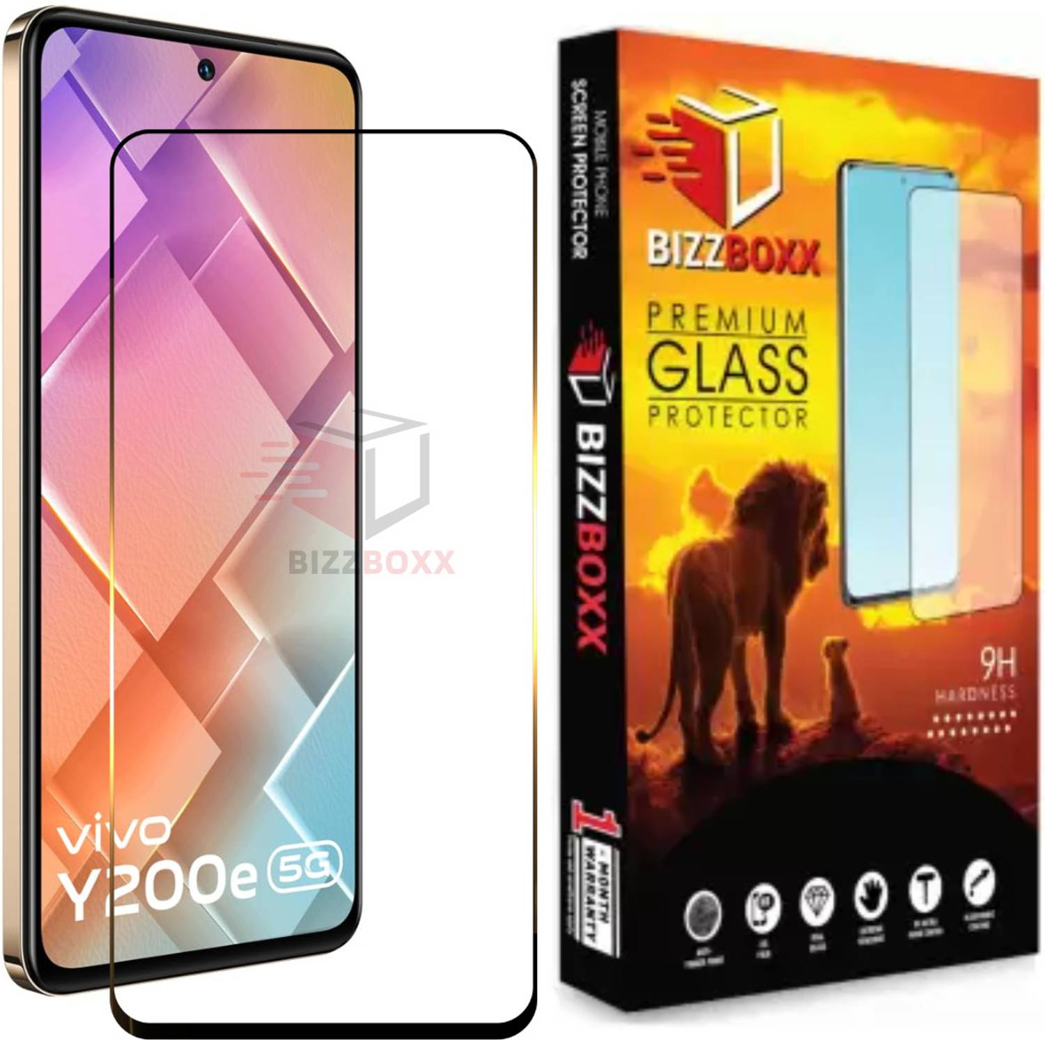 BizzBoxx Edge To Edge Tempered Glass for Vivo Y200e 5G, Y200e 5G, Y 200e 5G, Vivo Y200e, Vivo Y200 e 5G, tempered glass, gorilla glass, screen guard, temper glass