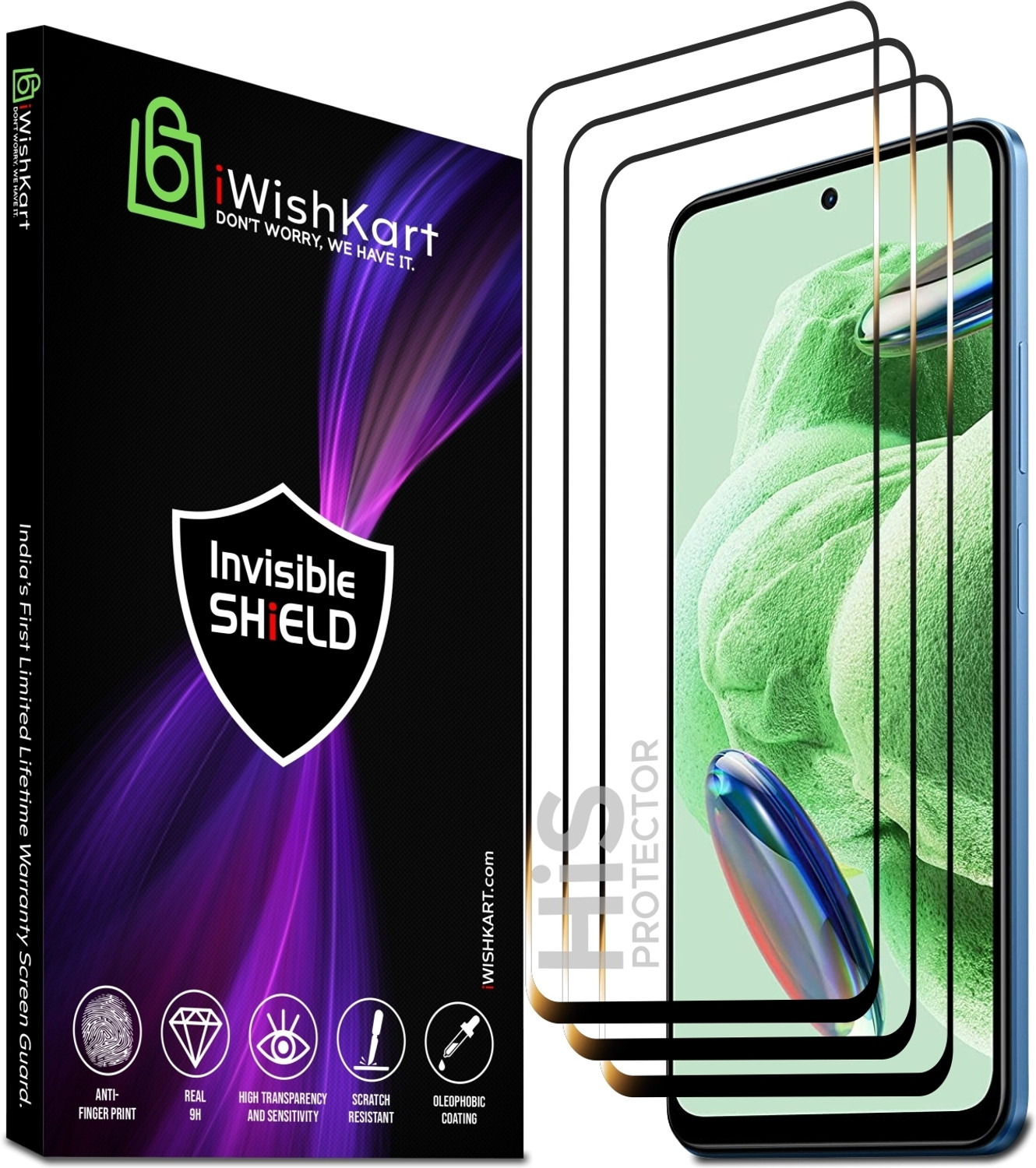 Image of iWishKart Edge To Edge Tempered Glass for OnePlus 13R 5G, OnePlus 13R, 1+13R 5G, 1+13R, His pk3, Military grade Edge to Edge Premium gorilla glass with Self Installation Guide - Wet & Dry wipes, Dust Absorber [With Warranty]