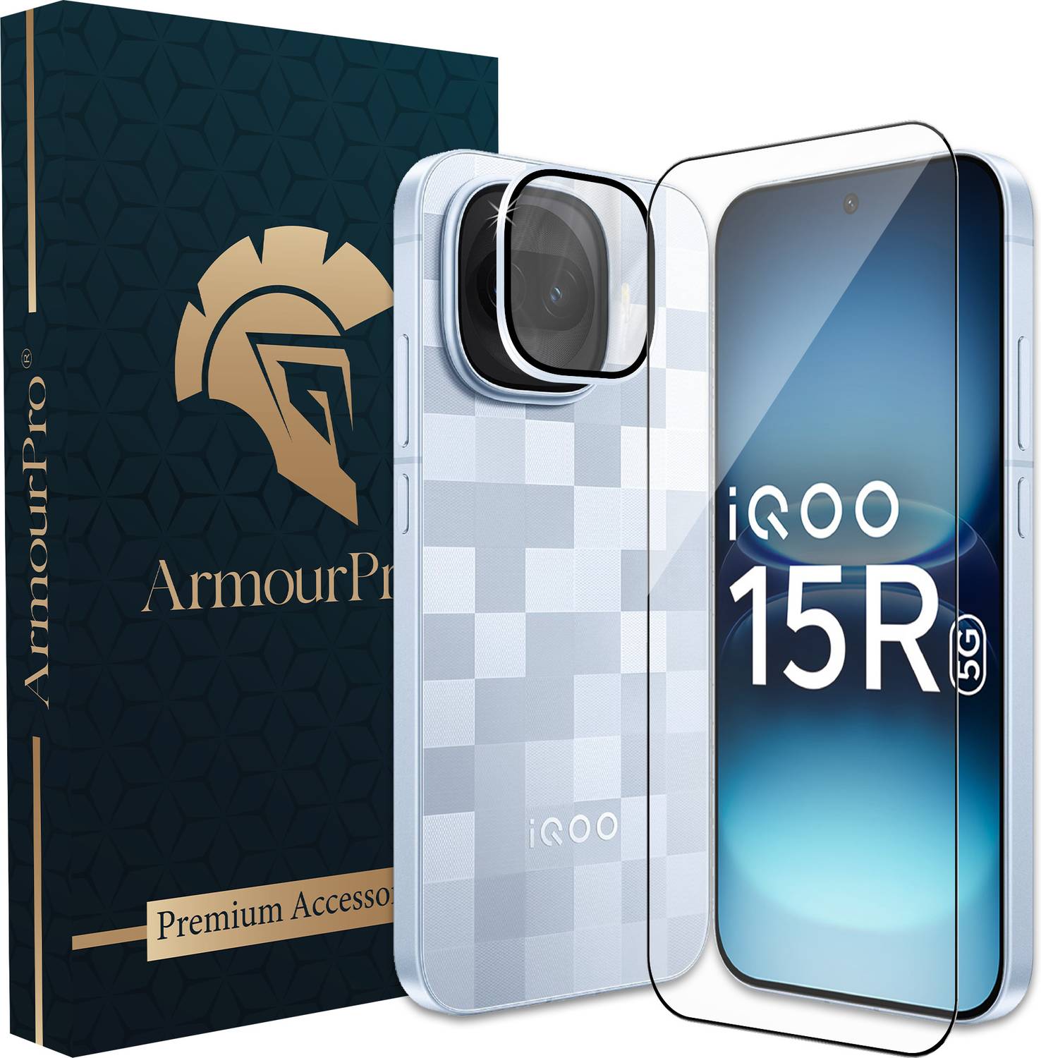 ArmourPro Edge To Edge Tempered Glass for IQOO 15R 5G, IQOO 15R, Glass with Blue Camera Rings Protector