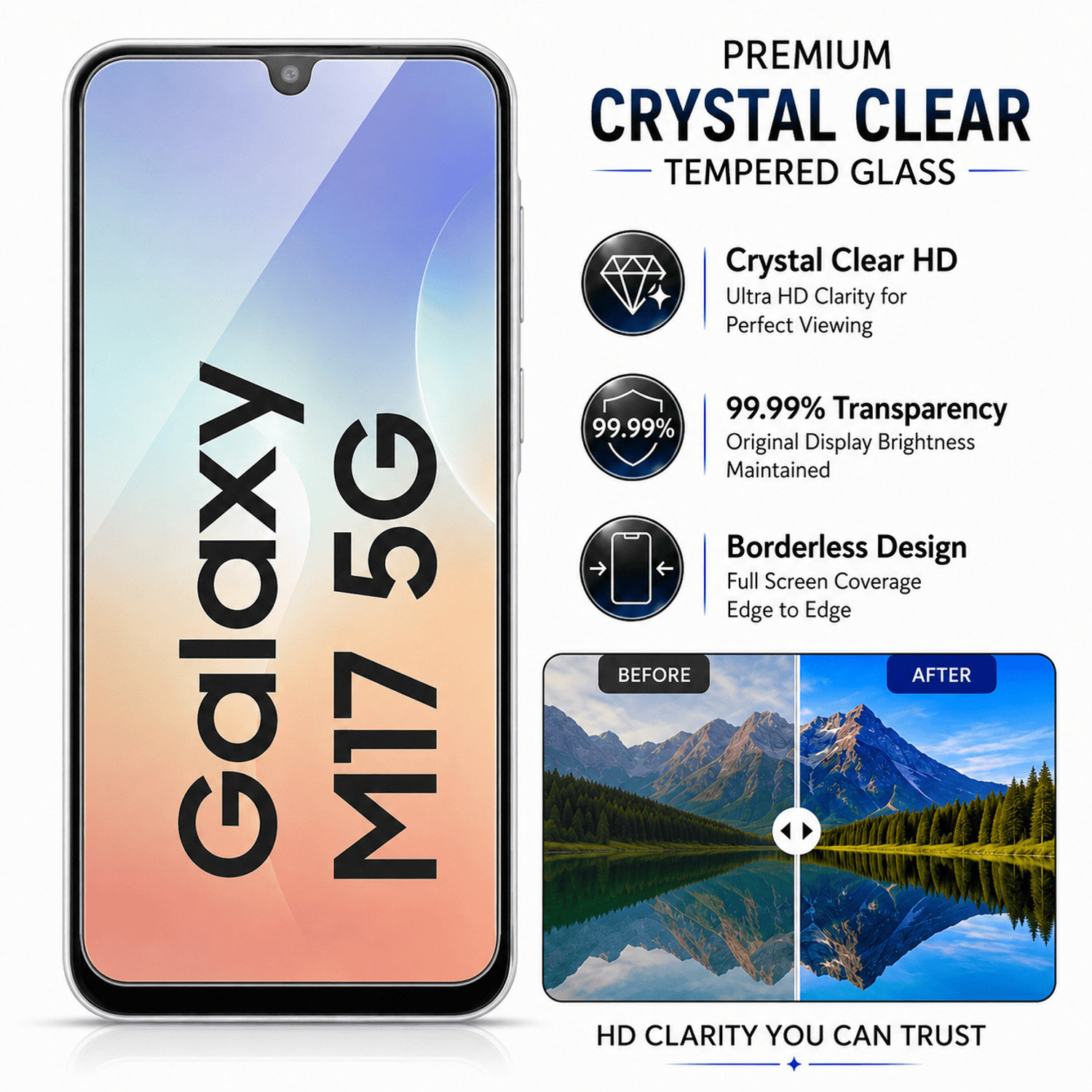 Image of ArmourPro Edge To Edge Tempered Glass for Samsung M17 5G, Samsung A16, Samsung A26, Samsung A17, Samsung M36, Samsung F16, 300C Borderless 3D Arc Curved