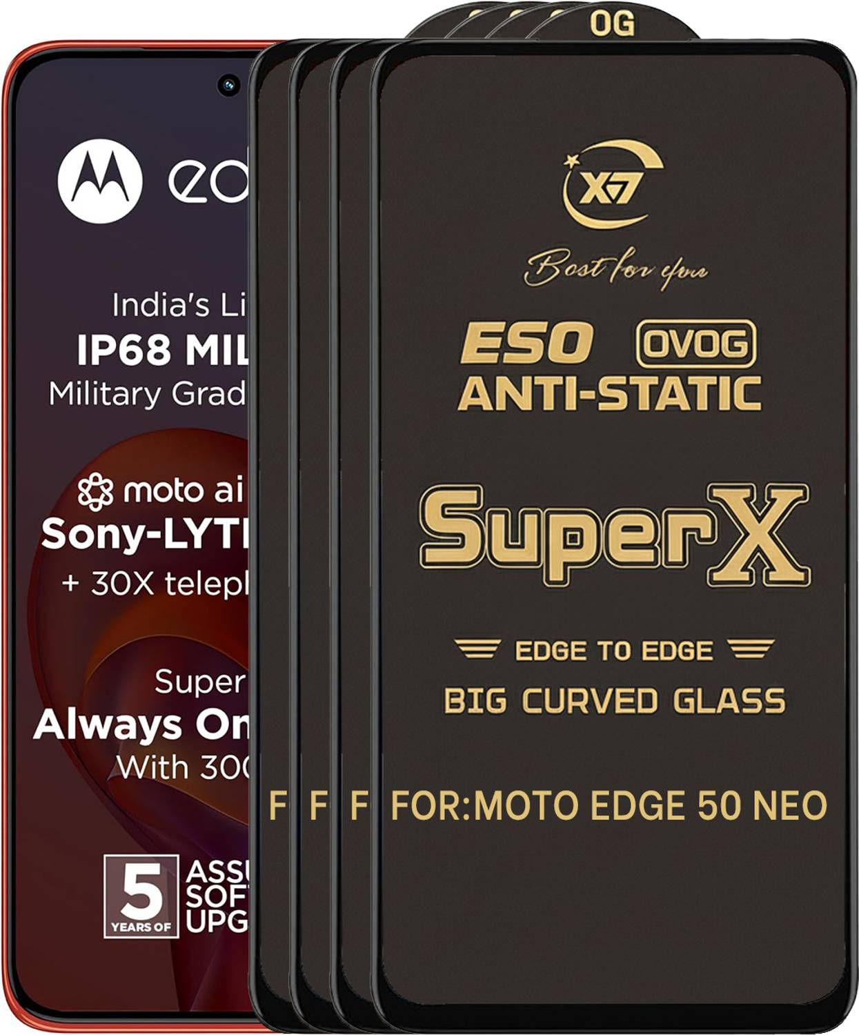 ANILUQ Edge To Edge Tempered Glass for MOTO EDGE 50 NEO (Pack of