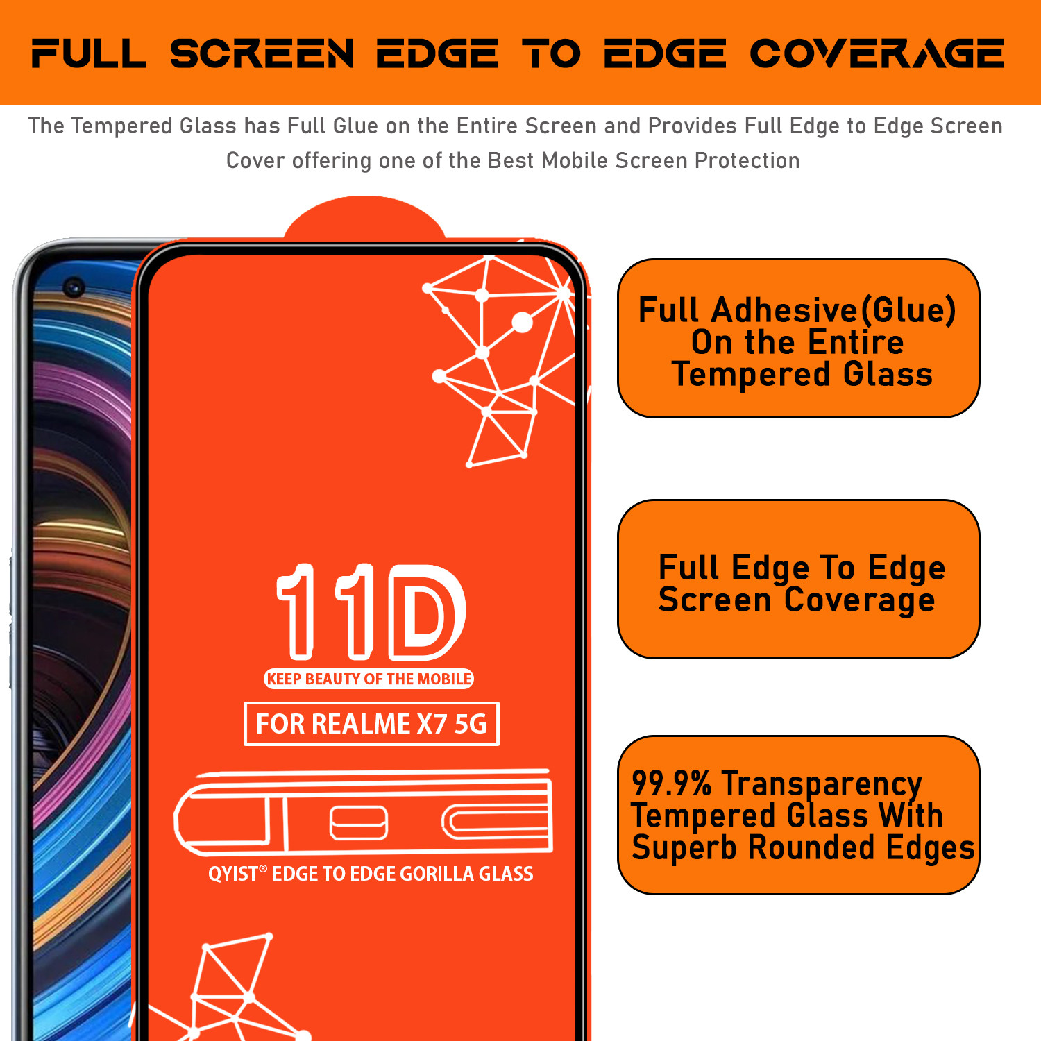 Image of Qyist Edge To Edge Tempered Glass for Realme X7 5G