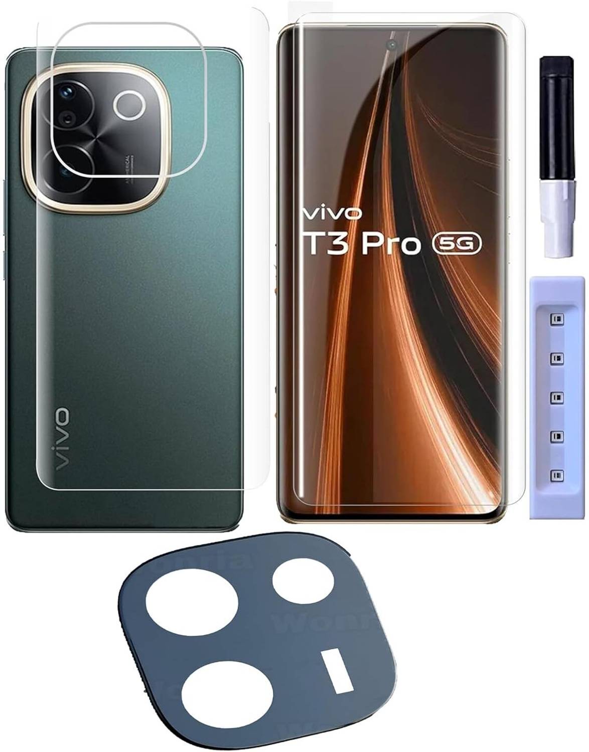 Bulkwala Edge To Edge Tempered Glass for UV Tempered Glass Screen Protector Compatible for Vivo T3 Pro 5G | Front And Back Screen Guard With camera lens protector 3 in 1 (Combo)