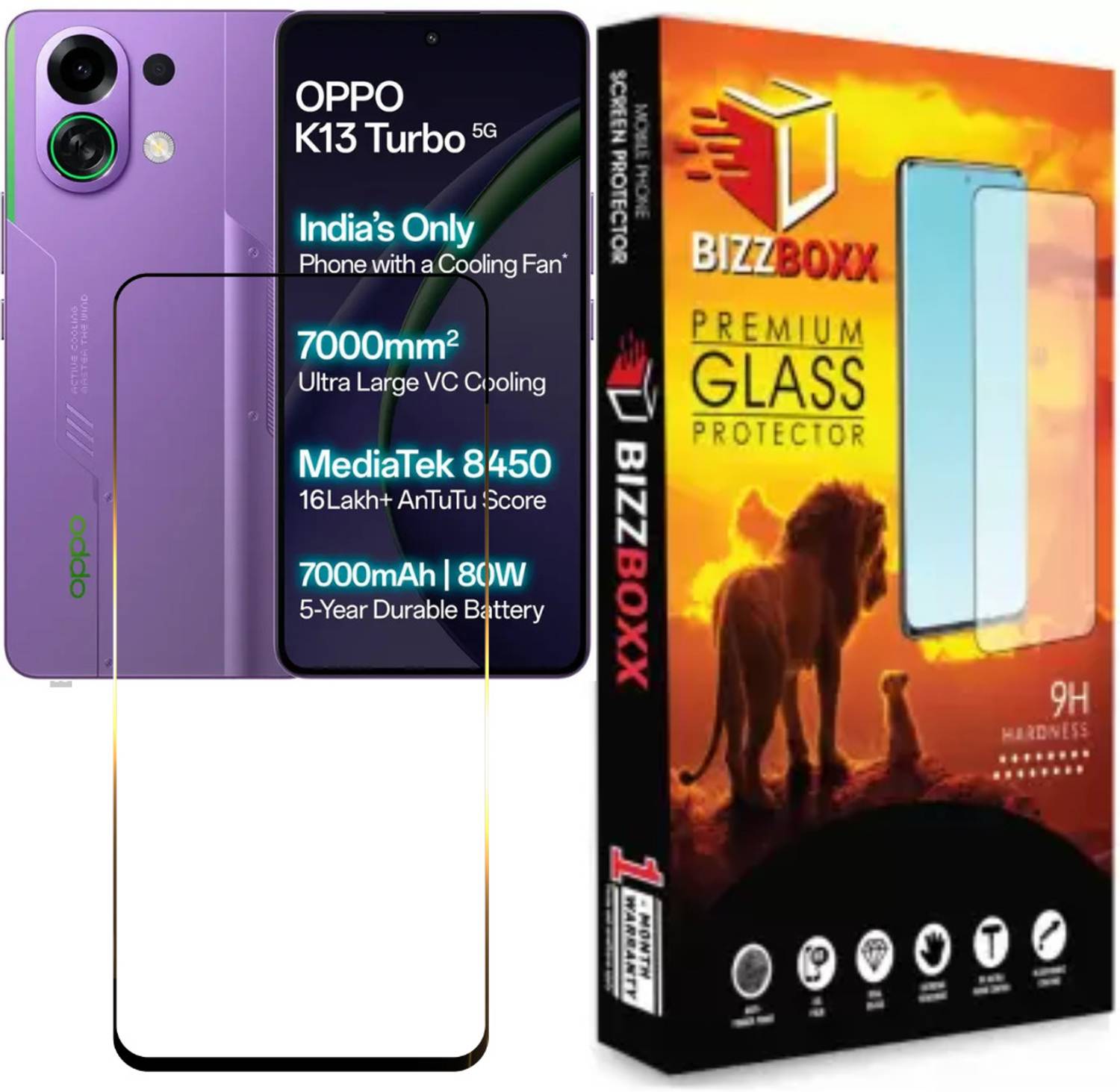 BizzBoxx Edge To Edge Tempered Glass for OPPO K13 Turbo 5G, OPPO K13 Turbo Pro 5G, K 13 Turbo, K 13 Turbo Pro, Precise Curved Edges, Scratch Guard, temper glass guard, screen guard, 6.8 Inch With Installation Kit