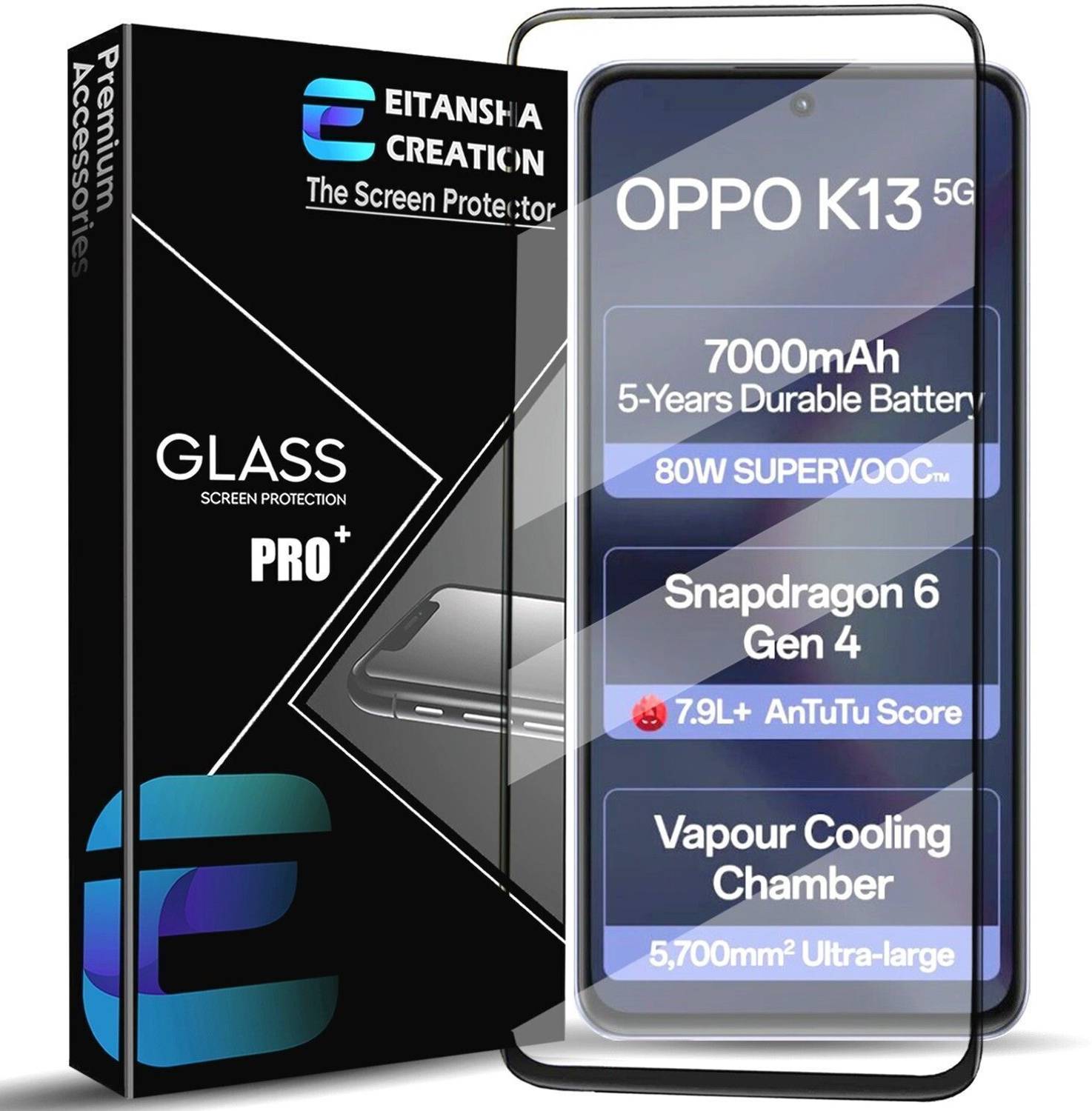 EITANSHA CREATION Edge To Edge Tempered Glass for OPPO K13 5G, Oppo K13