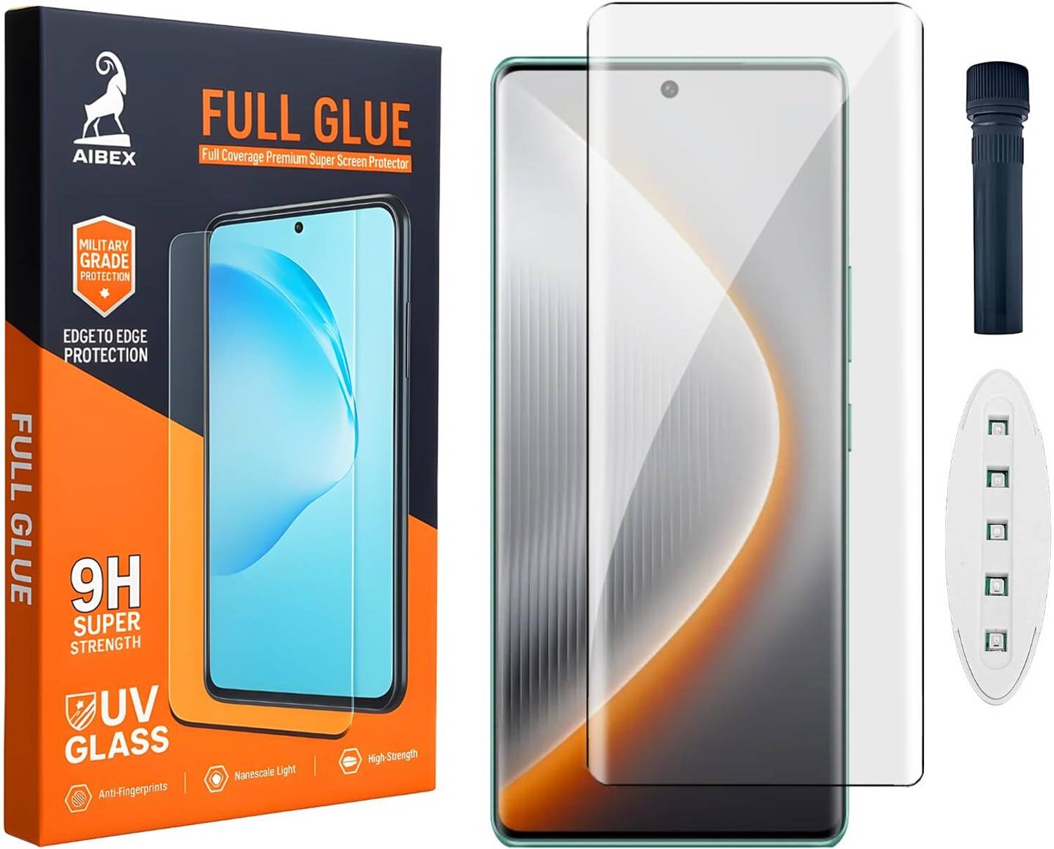 AIBEX Edge To Edge Tempered Glass for Tecno Pova Curve 5G Edge to Edge Full Coverage with UV Glue and UV Light Kit |9H Hardness Anti Scratch Anti Fingerprint HD Clear Display Guard