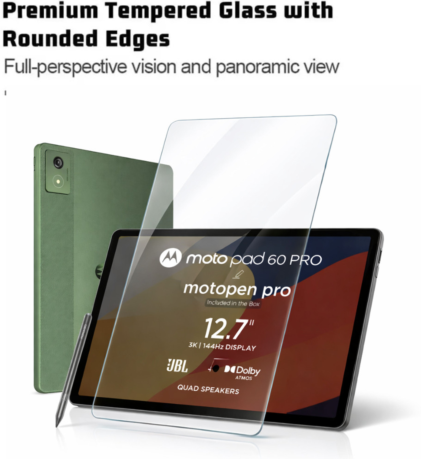 Image of BizzBoxx Edge To Edge Screen Guard for Motorola / Moto Pad 60 Pro 12.7 Inch, Perfect Fit Premium Gorilla Black Tempered Glass, Military Grade Tablet Glass Protector with Self Installation Guide, Pad 60 pro, 60 pro
