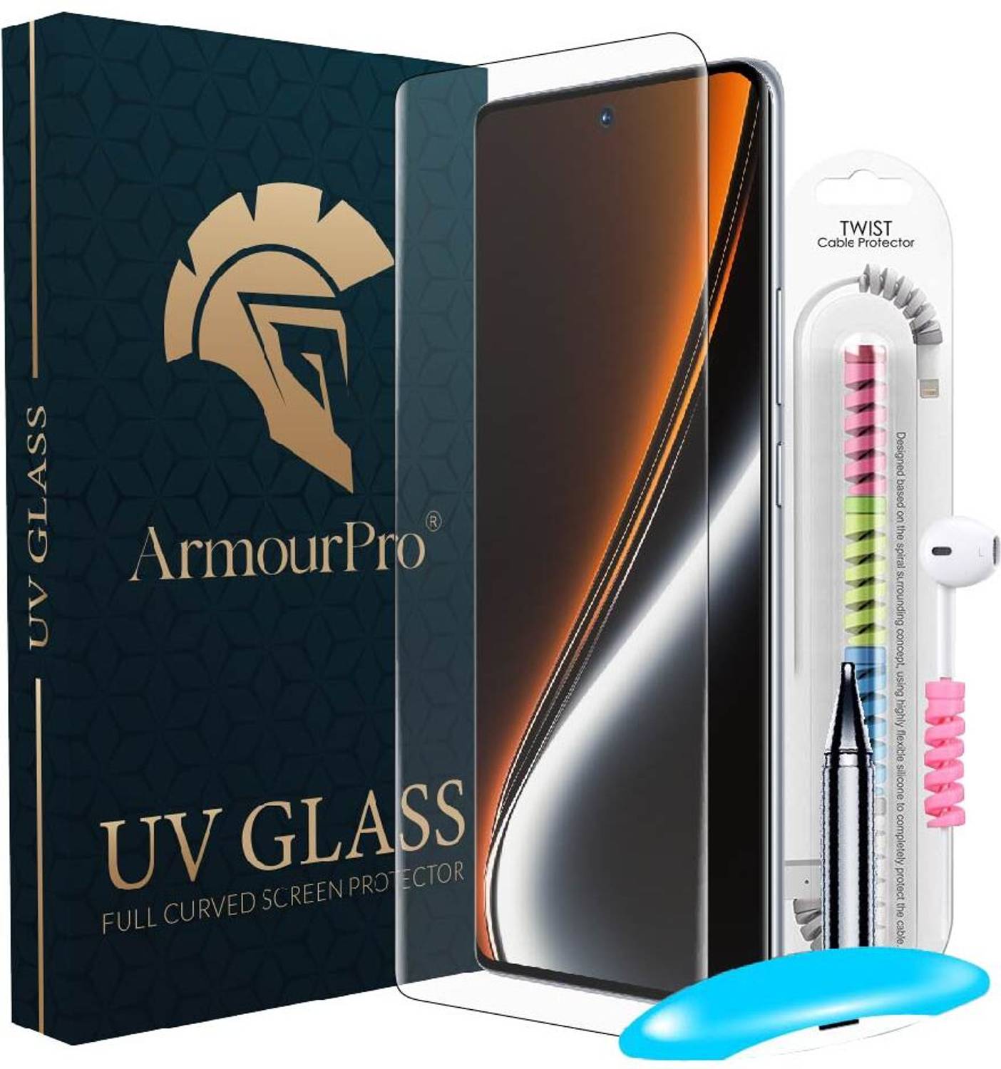 ArmourPro Tempered Glass Guard for Realme Narzo 80 Pro 5G, Narzo 80 Pro 5G, UV Glue Tempered Glass with Cable Protector